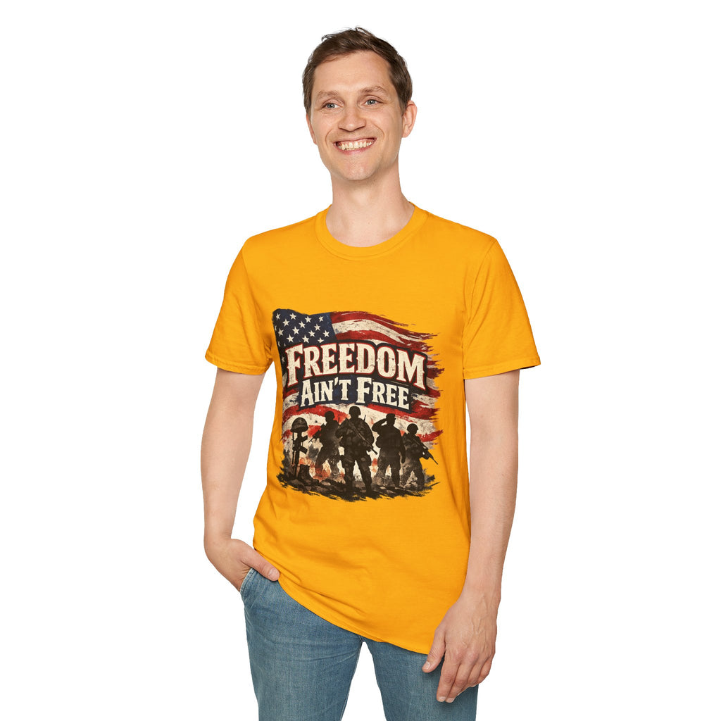 Freedom Ain't Free T-Shirt — Patriotic American Flag & Soldier Memorial Tee