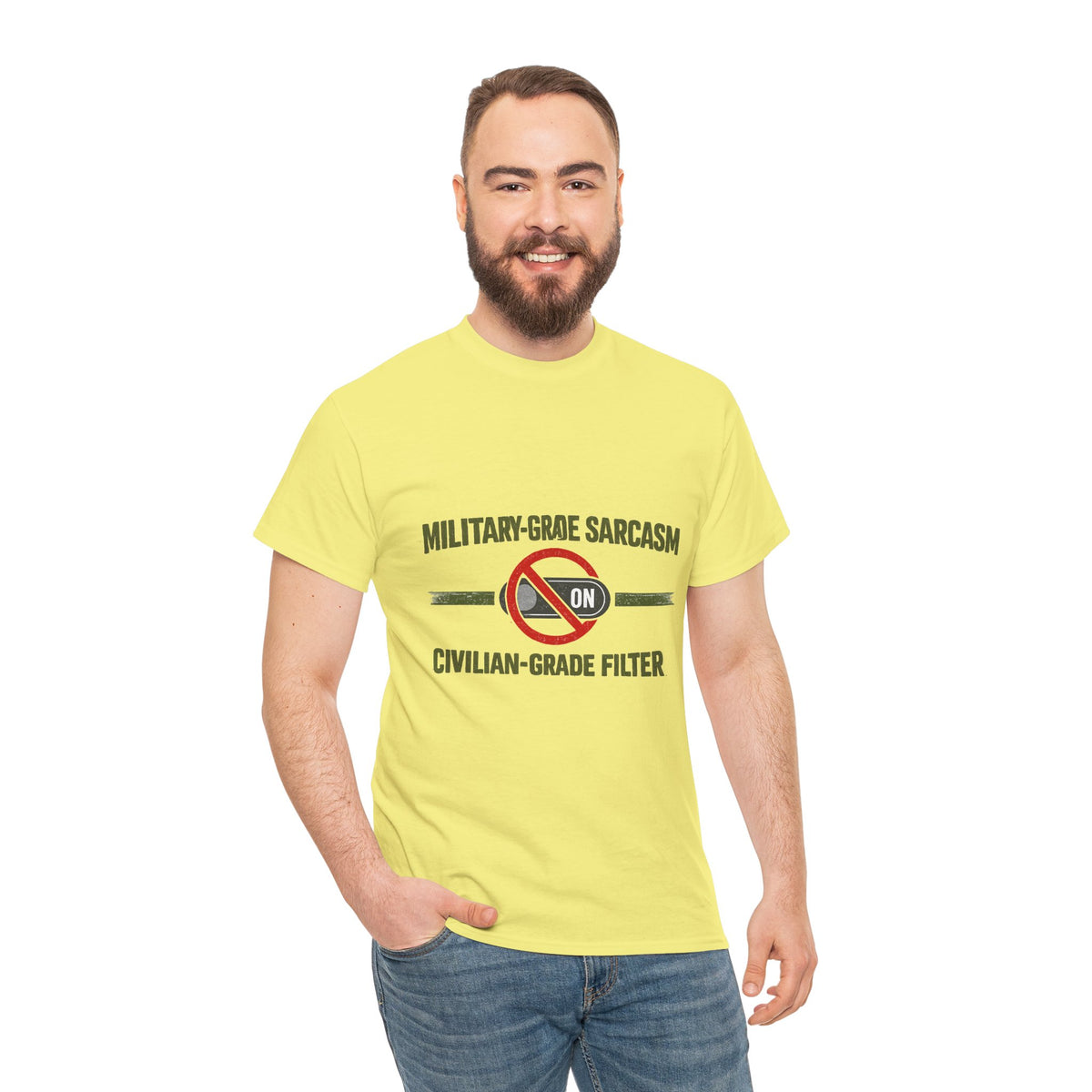 Military-Grade Sarcasm T-Shirt — "Civilian-Grade Filter Off" Humorous Military Tee