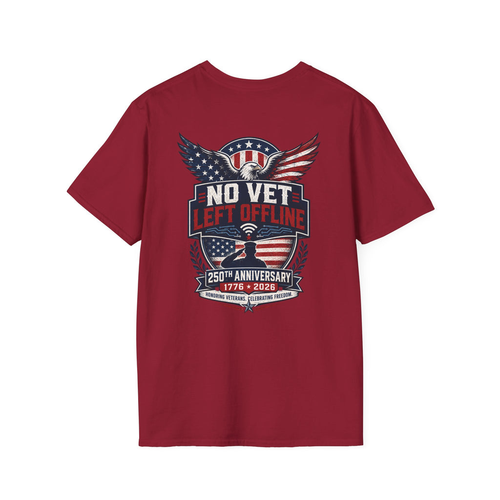 T-Shirt — "No Vet, Left Offline" American Flag Shield Veteran Tee