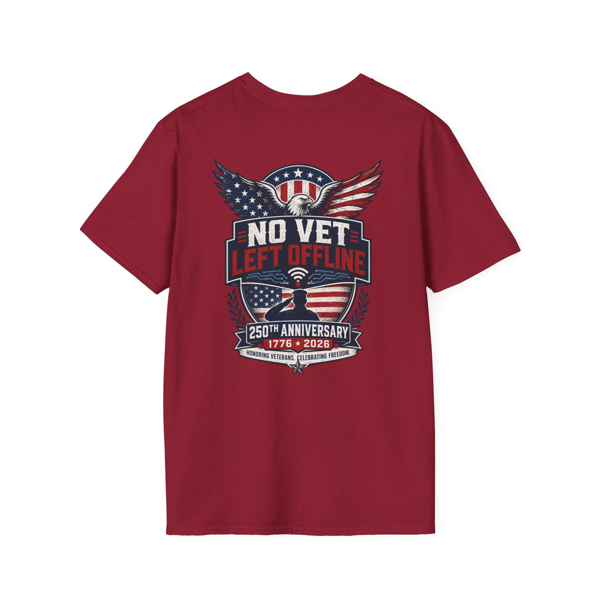 T-Shirt — "No Vet, Left Offline" American Flag Shield Veteran Tee