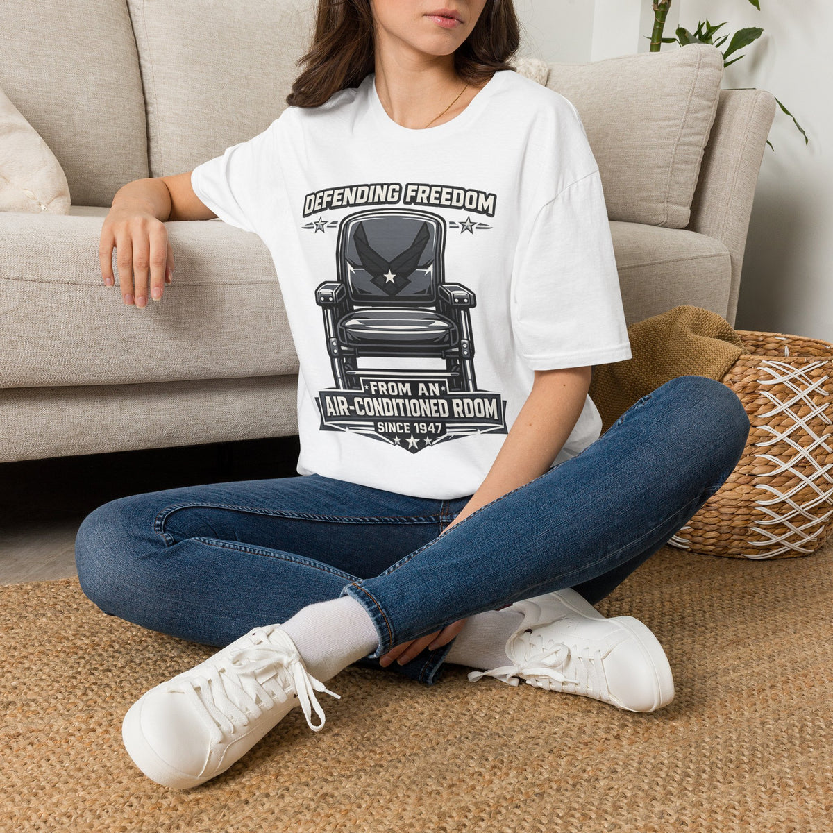 Defending Freedom Chair Force Veteran T-Shirt — "Defending Freedom from an Air-Conditioned Room"