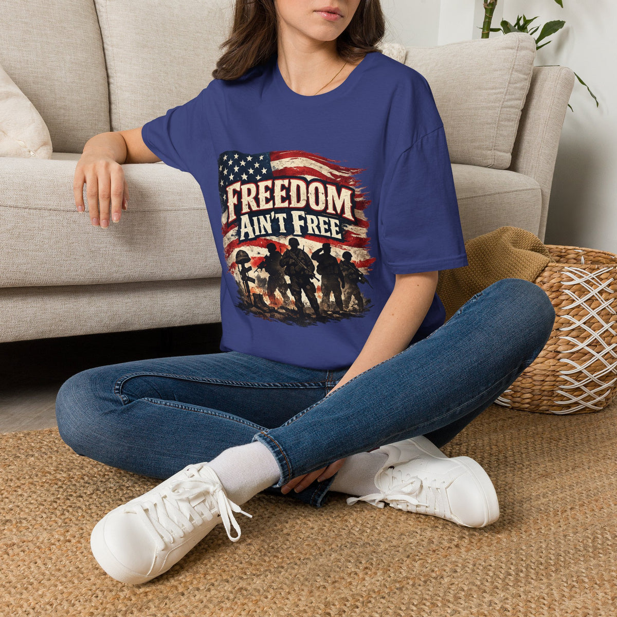 Freedom Ain't Free T-Shirt — Patriotic American Flag & Soldier Memorial Tee