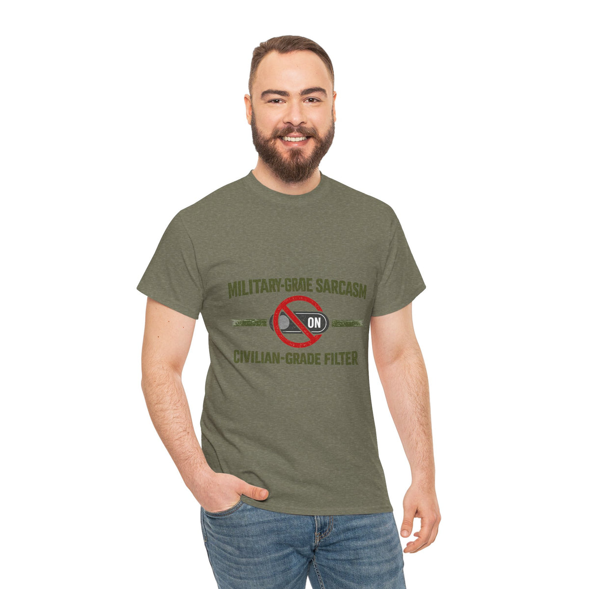 Military-Grade Sarcasm T-Shirt — "Civilian-Grade Filter Off" Humorous Military Tee