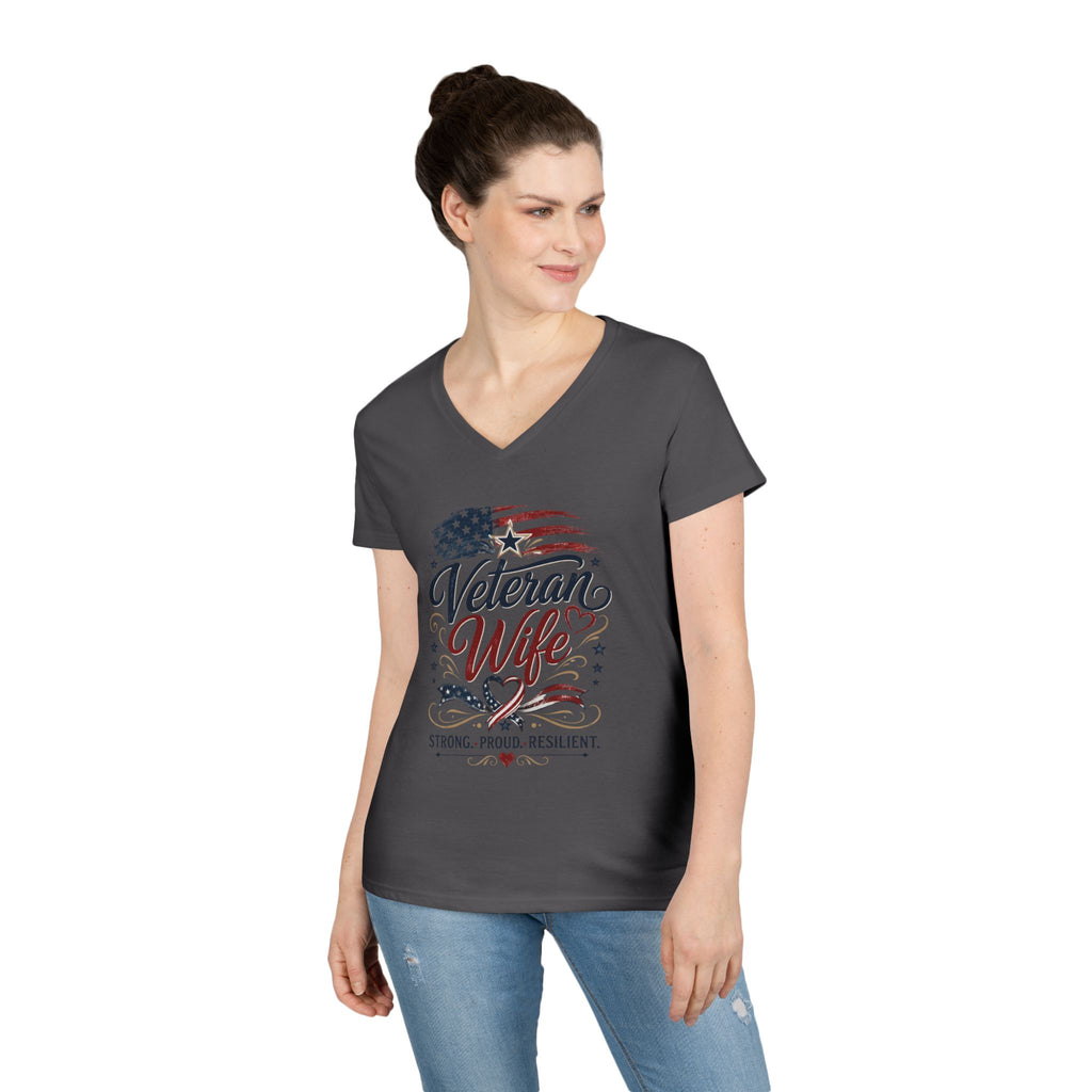 Veteran Wife V-Neck T-Shirt — Strong Proud Resilient Patriotic Tee