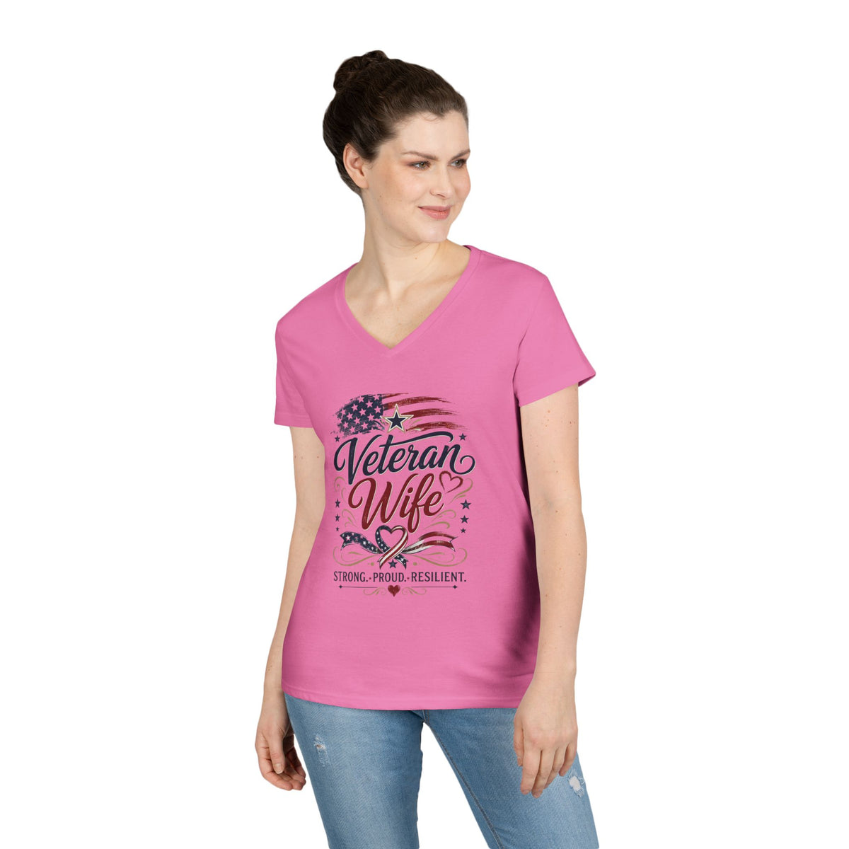 Veteran Wife V-Neck T-Shirt — Strong Proud Resilient Patriotic Tee