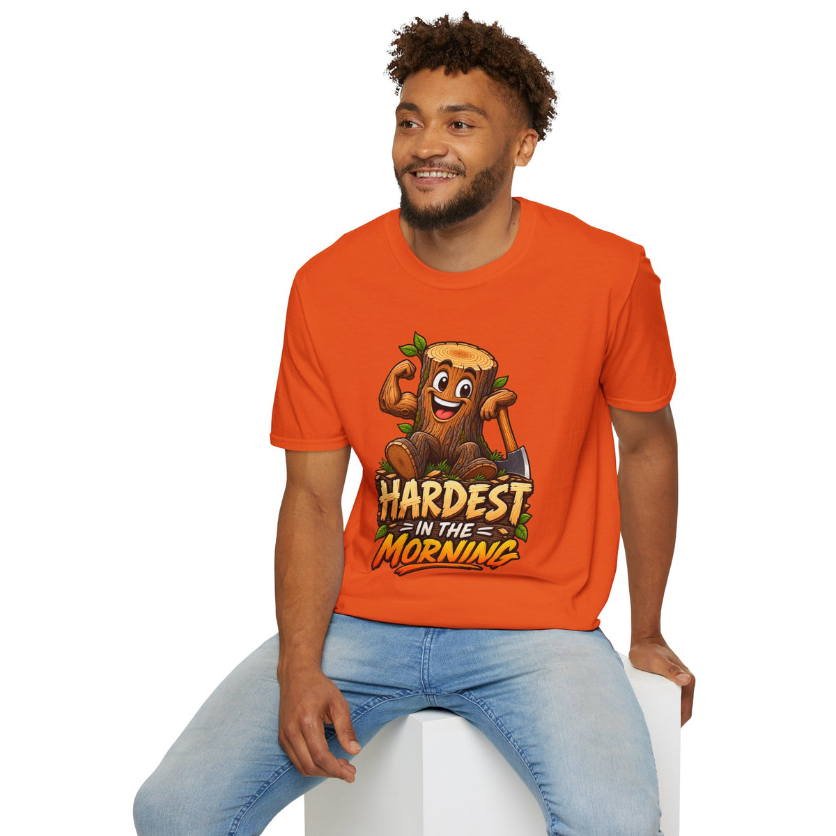 Hardest in the Morning T-Shirt — Funny Muscular Tree Stump Graphic