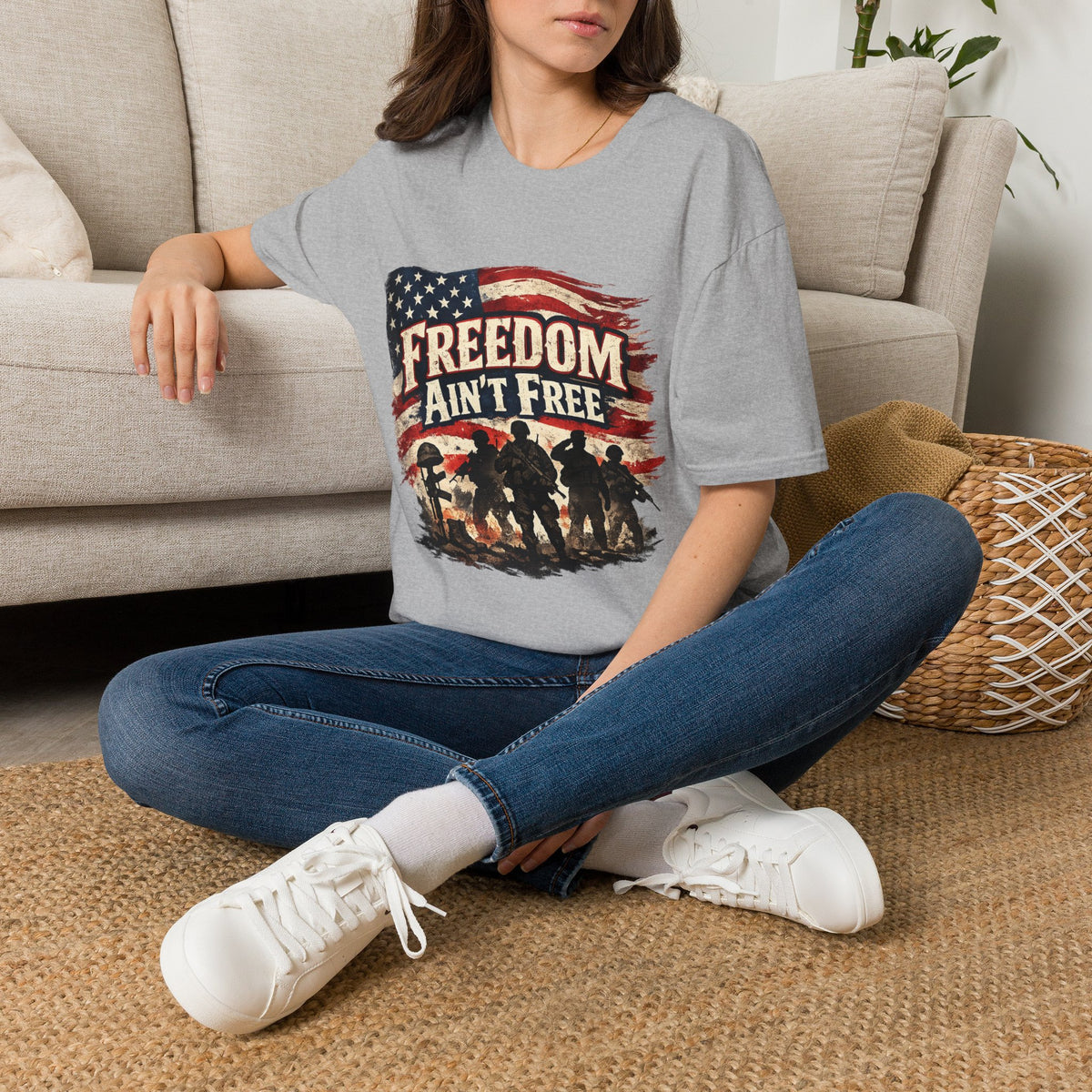 Freedom Ain't Free T-Shirt — Patriotic American Flag & Soldier Memorial Tee
