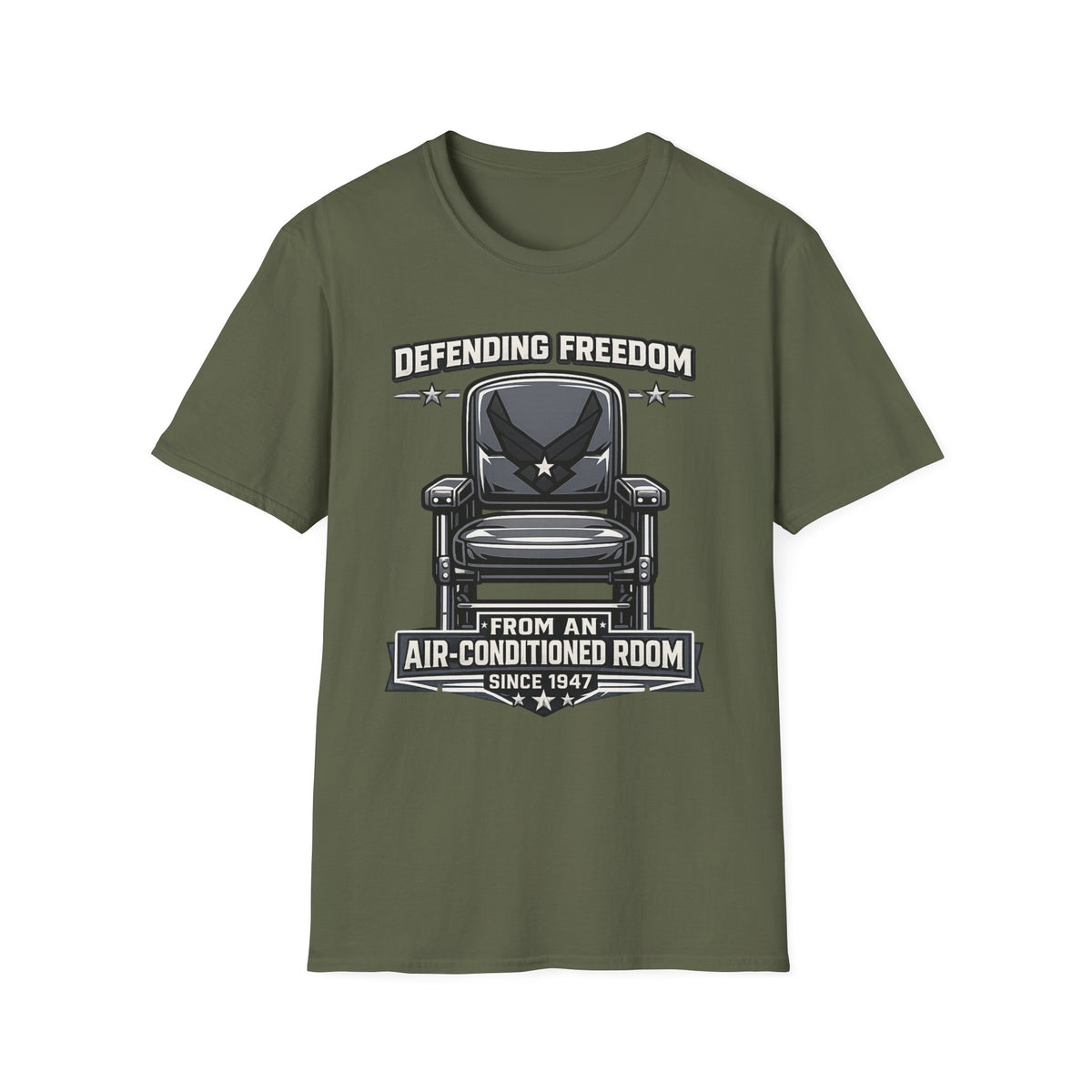 Defending Freedom Chair Force Veteran T-Shirt — "Defending Freedom from an Air-Conditioned Room"