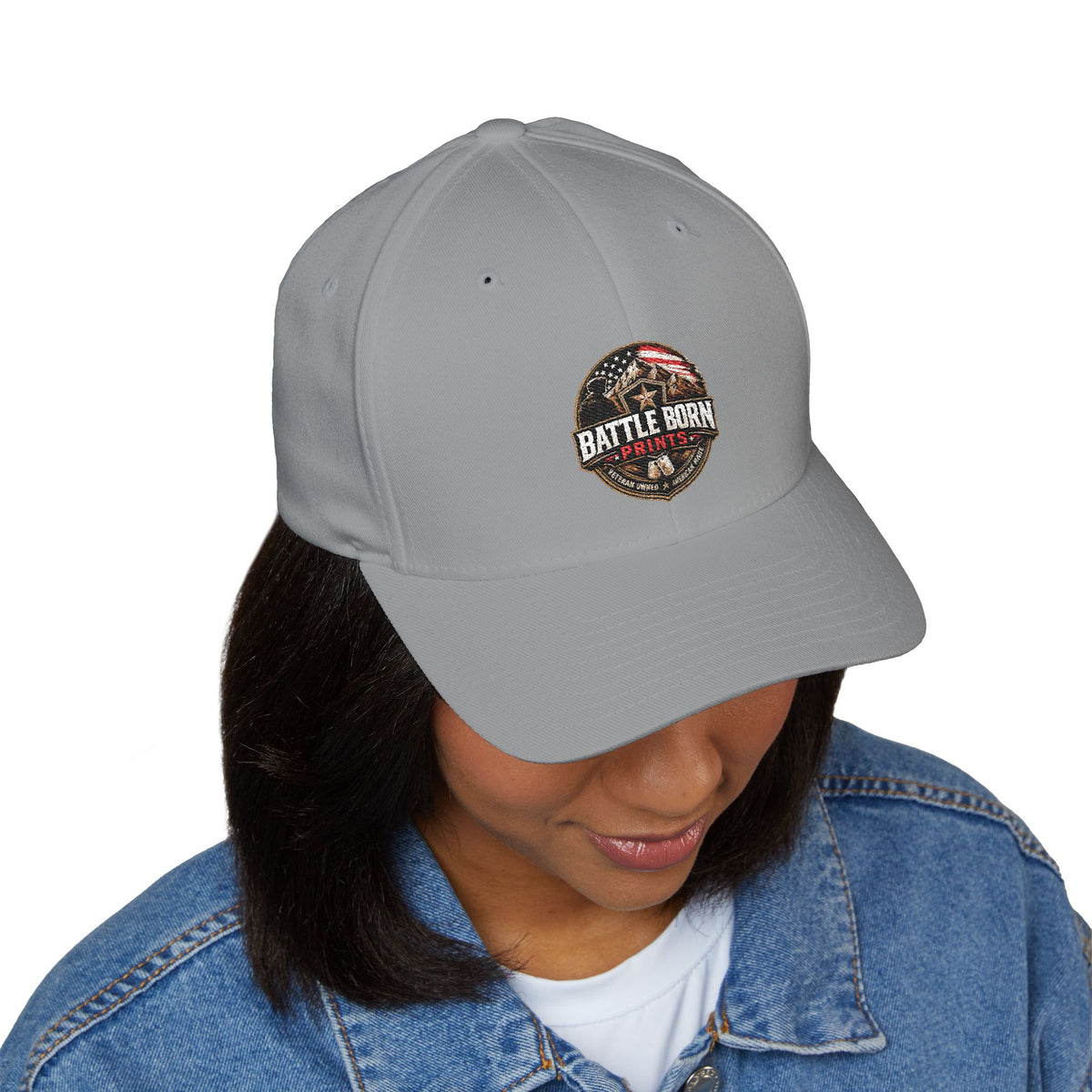 Battle Born Prints FlexFit Embroidered Cap — American Flag Patch Hat
