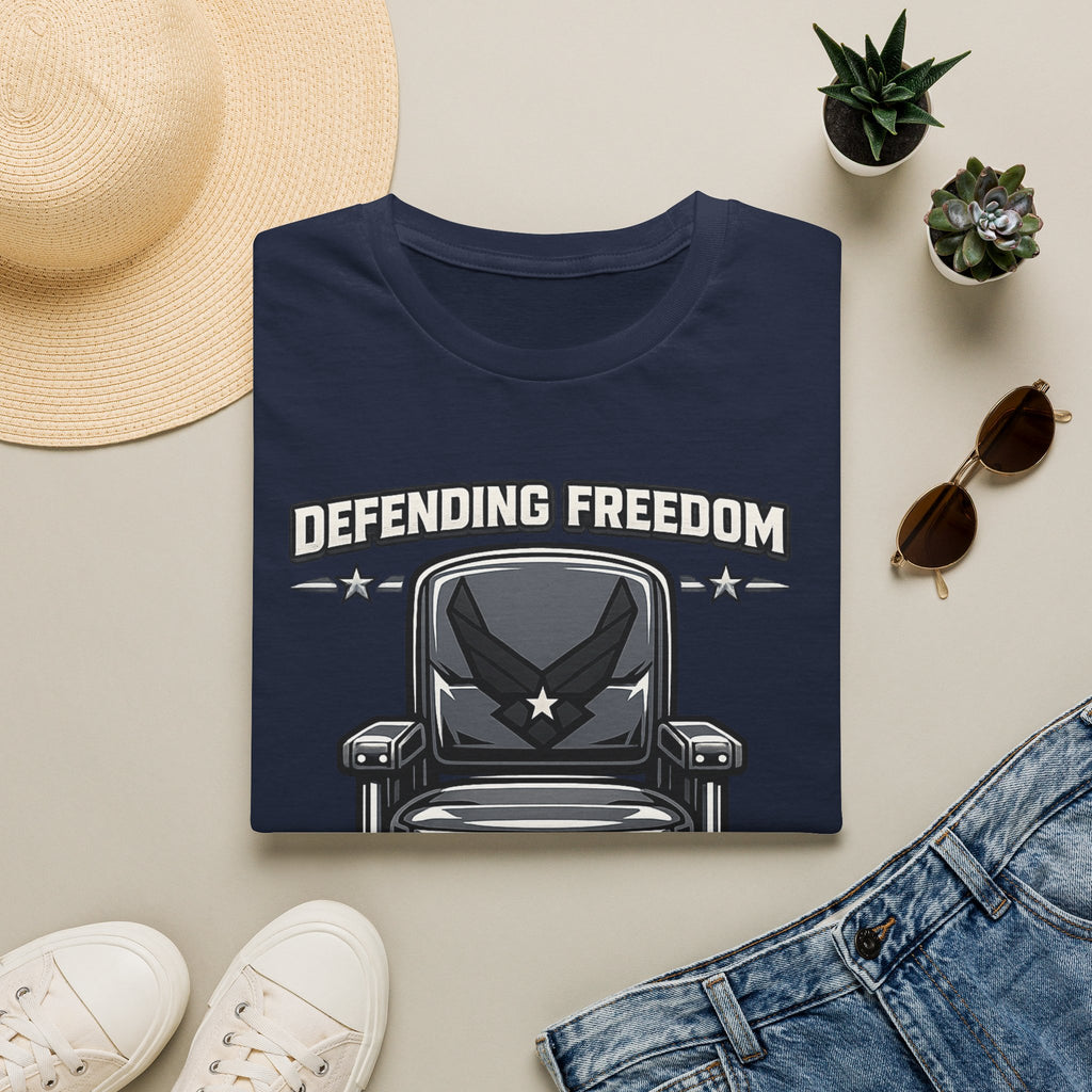 Defending Freedom Chair Force Veteran T-Shirt — "Defending Freedom from an Air-Conditioned Room"
