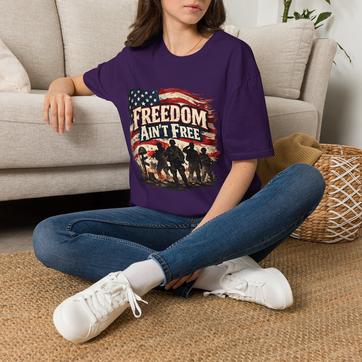 Freedom Ain't Free T-Shirt — Patriotic American Flag & Soldier Memorial Tee