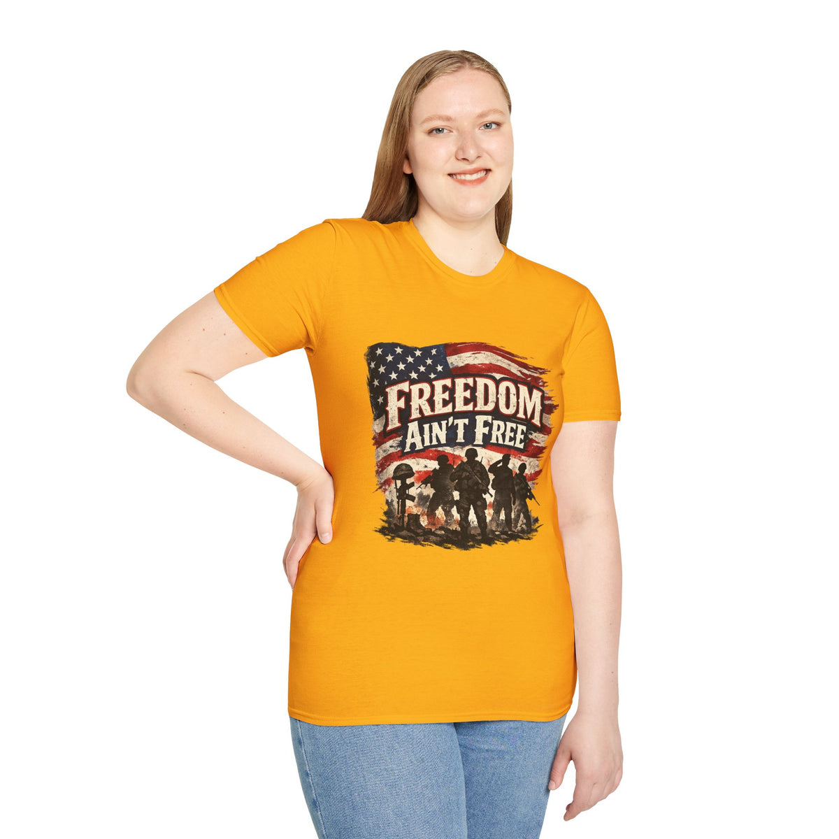 Freedom Ain't Free T-Shirt — Patriotic American Flag & Soldier Memorial Tee