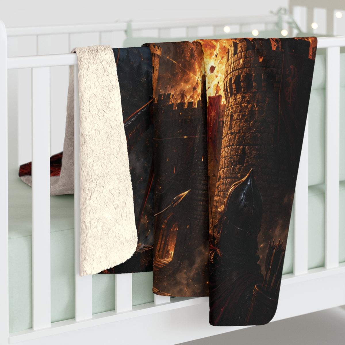 Dragon Fire Sherpa Blanket — Fantasy Castle Battle Fleece Throw