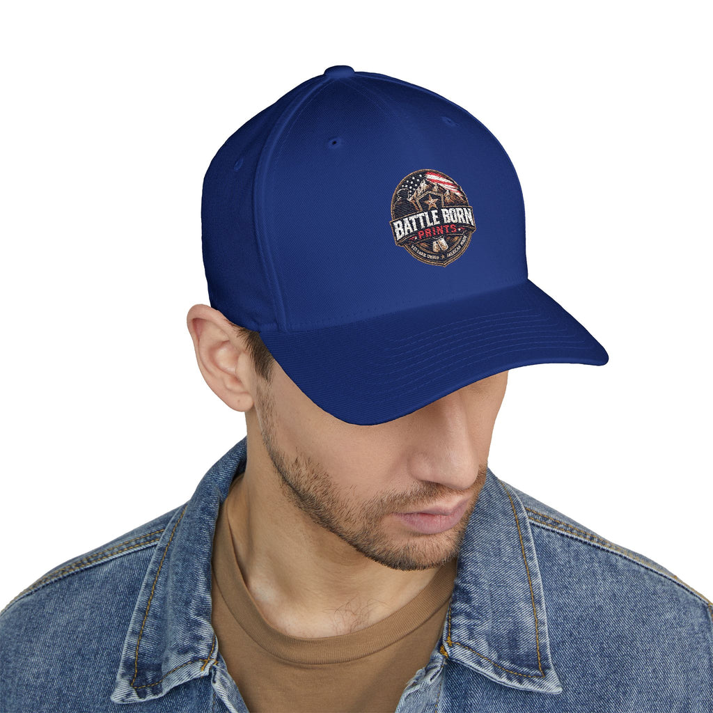 Battle Born Prints FlexFit Embroidered Cap — American Flag Patch Hat