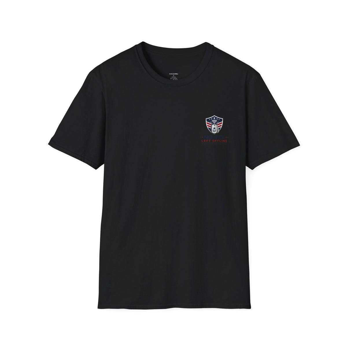 T-Shirt — "No Vet, Left Offline" American Flag Shield Veteran Tee