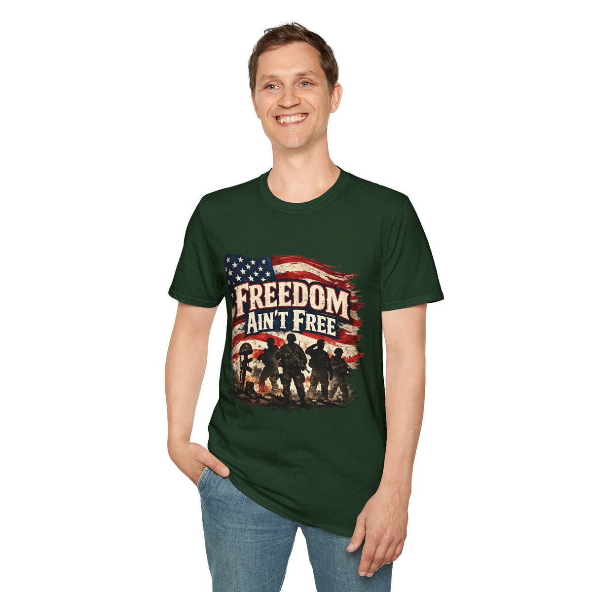 Freedom Ain't Free T-Shirt — Patriotic American Flag & Soldier Memorial Tee