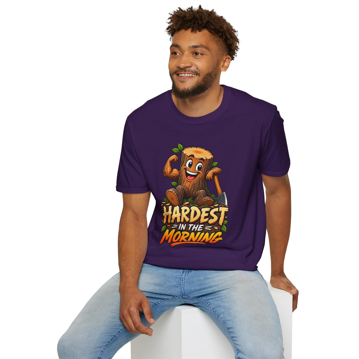 Hardest in the Morning T-Shirt — Funny Muscular Tree Stump Graphic