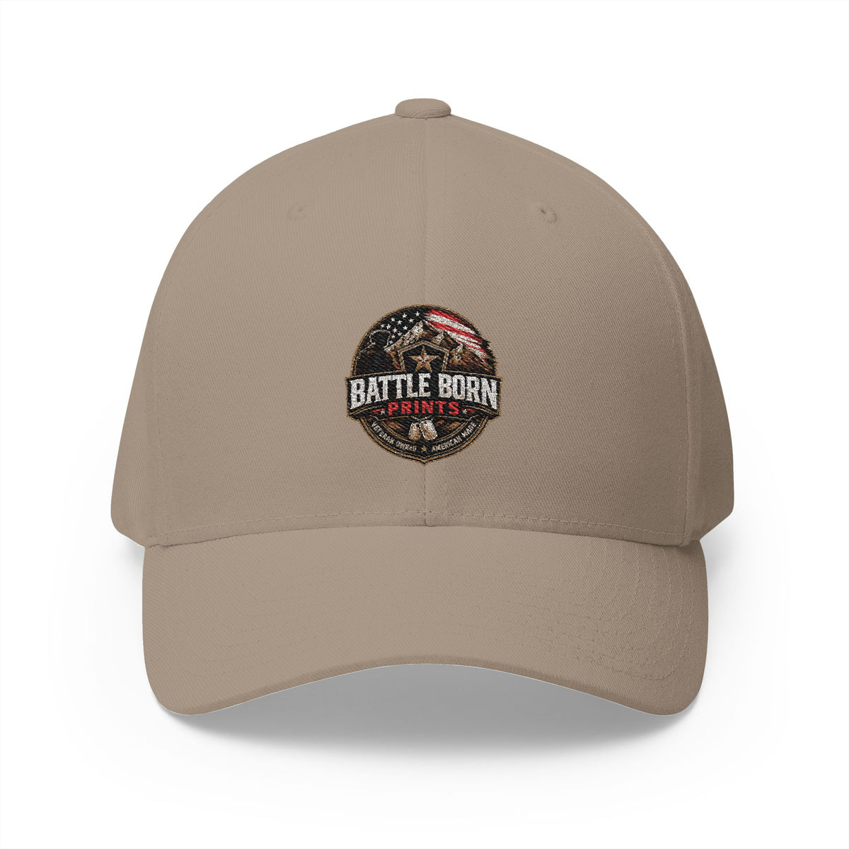 Battle Born Prints FlexFit Embroidered Cap — American Flag Patch Hat