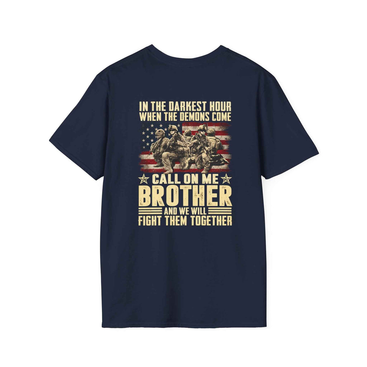 Brotherhood T-Shirt – Unite with Our 'Call On Me Brother' Military Flag Graphic