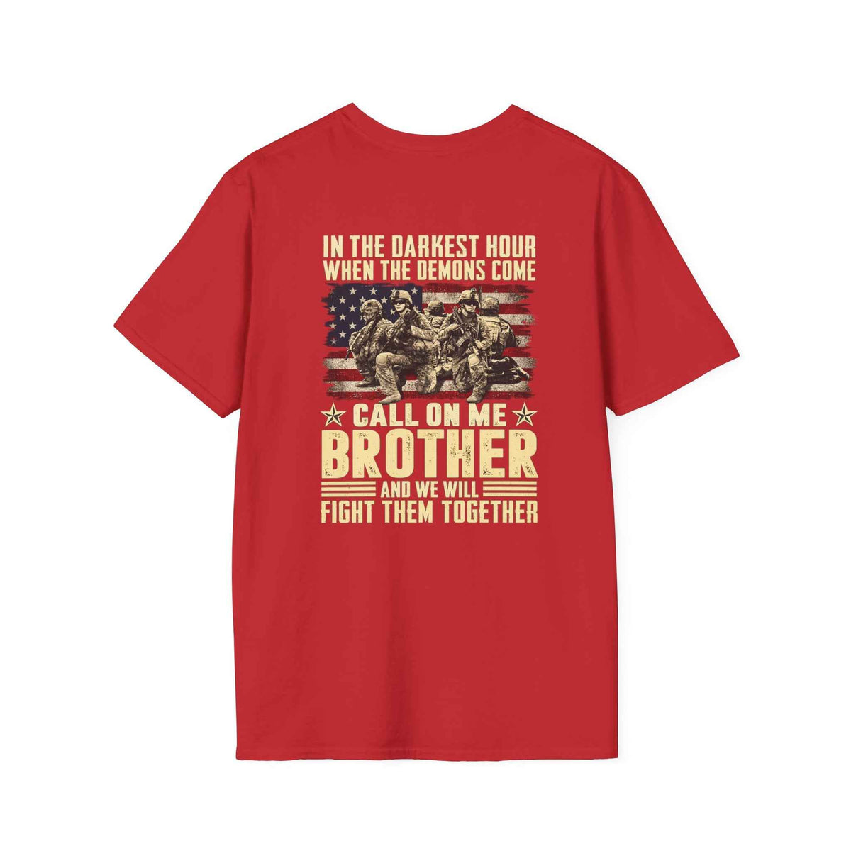 Brotherhood T-Shirt – Unite with Our 'Call On Me Brother' Military Flag Graphic