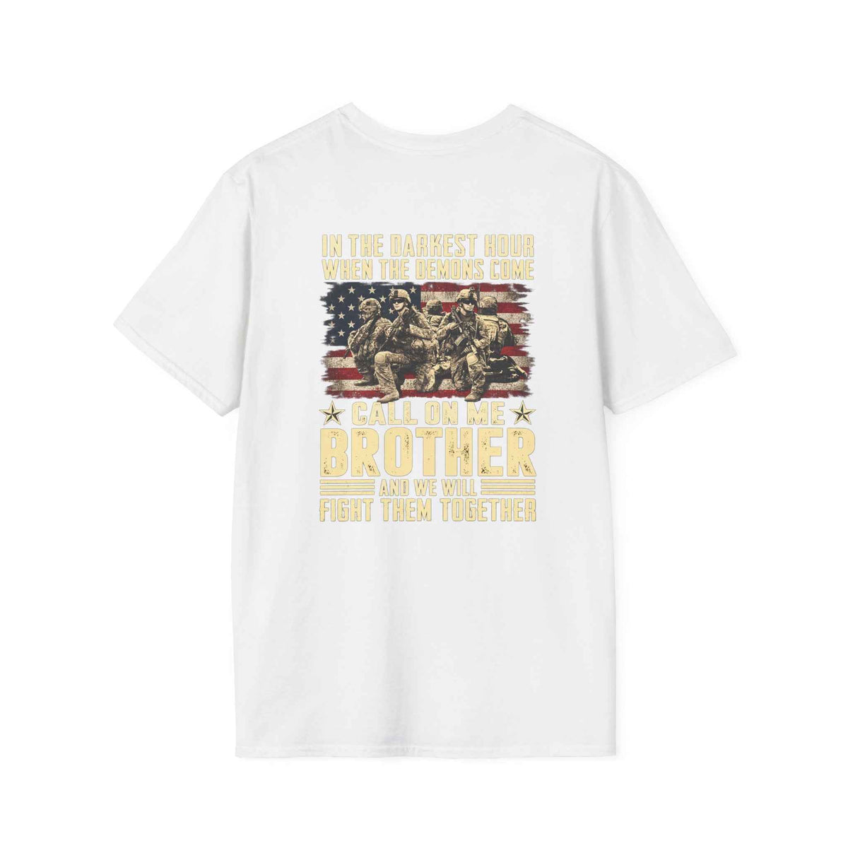 Brotherhood T-Shirt – Unite with Our 'Call On Me Brother' Military Flag Graphic