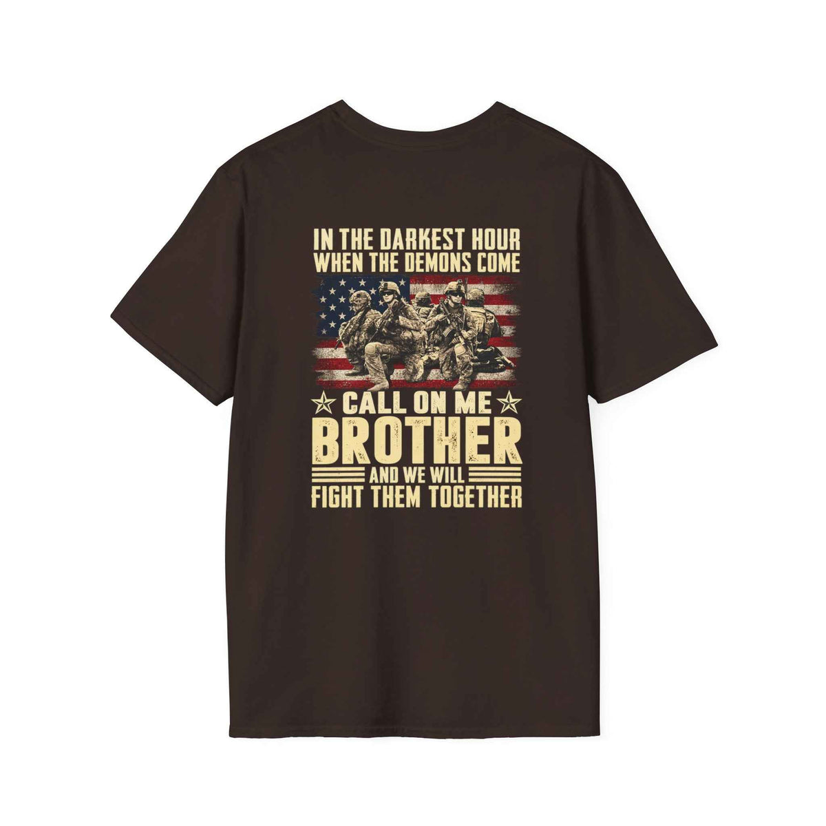 Brotherhood T-Shirt – Unite with Our 'Call On Me Brother' Military Flag Graphic