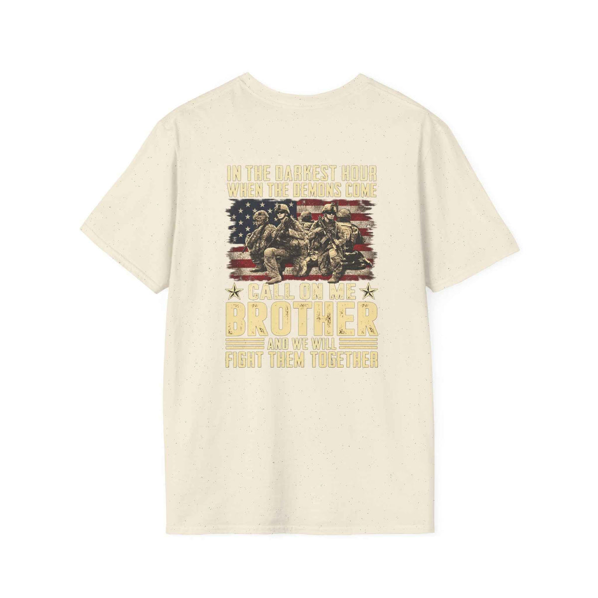 Brotherhood T-Shirt – Unite with Our 'Call On Me Brother' Military Flag Graphic