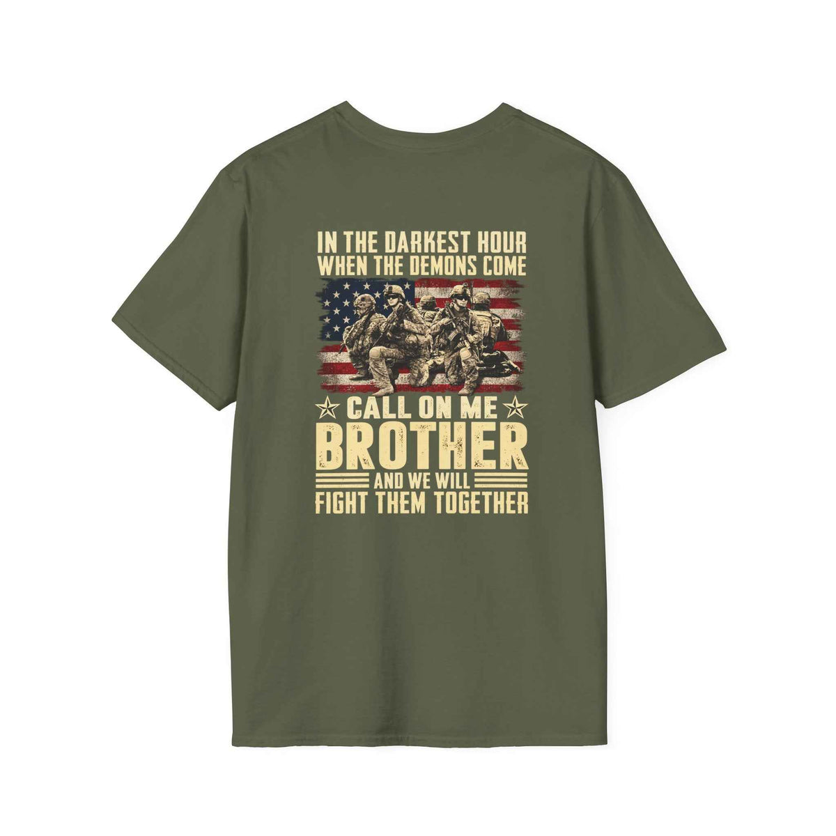 Brotherhood T-Shirt – Unite with Our 'Call On Me Brother' Military Flag Graphic