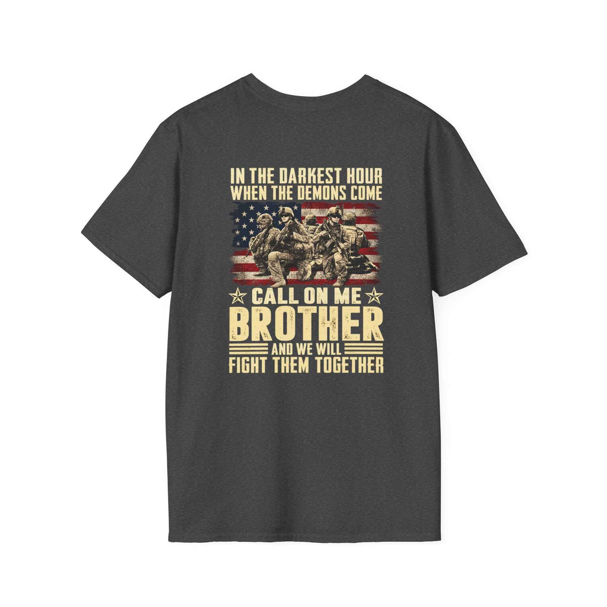Brotherhood T-Shirt – Unite with Our 'Call On Me Brother' Military Flag Graphic
