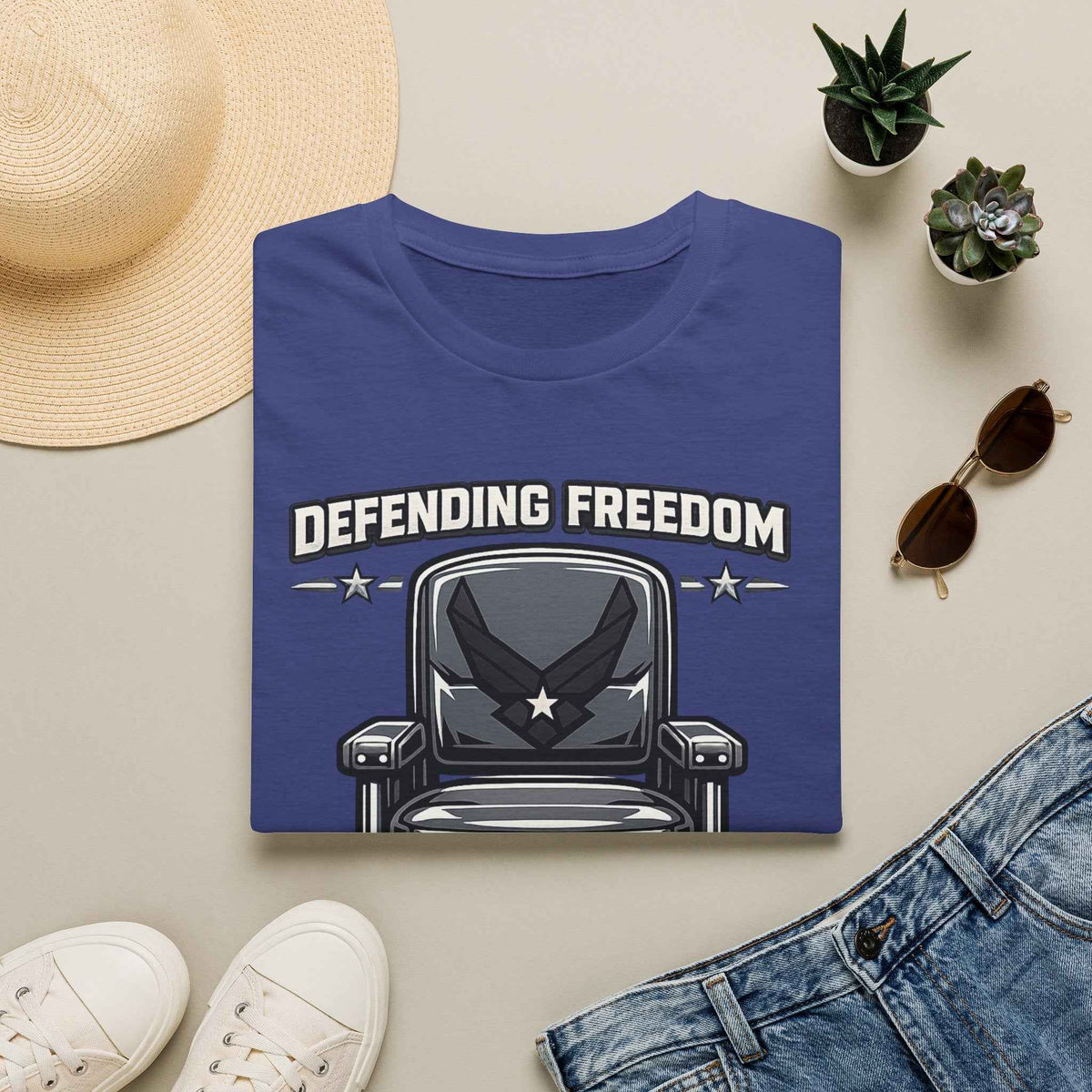 Defending Freedom T-Shirt - Men's Patriotic Veteran Graphic Tee in Navy for True Heroes