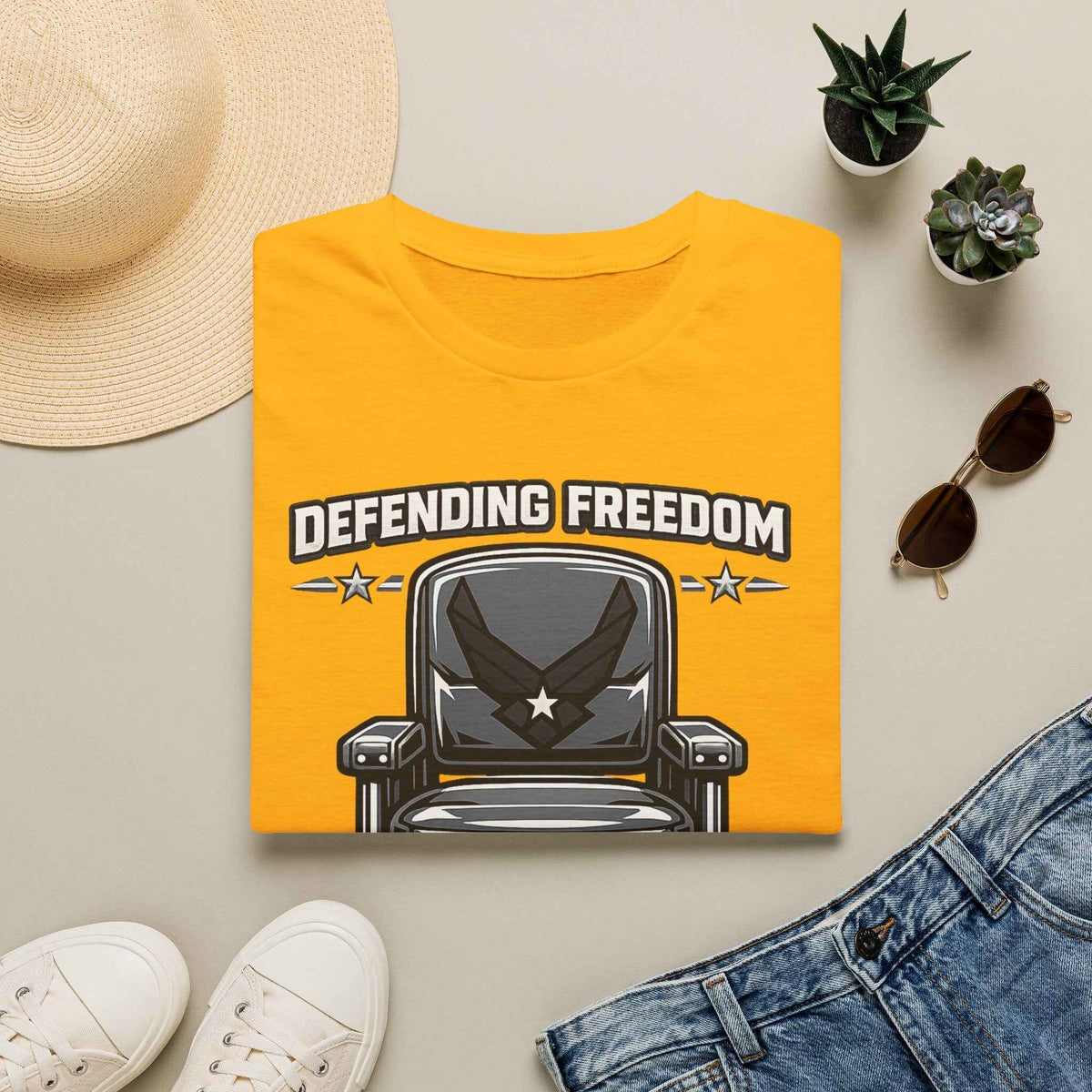 Defending Freedom T-Shirt - Men's Patriotic Veteran Graphic Tee in Navy for True Heroes