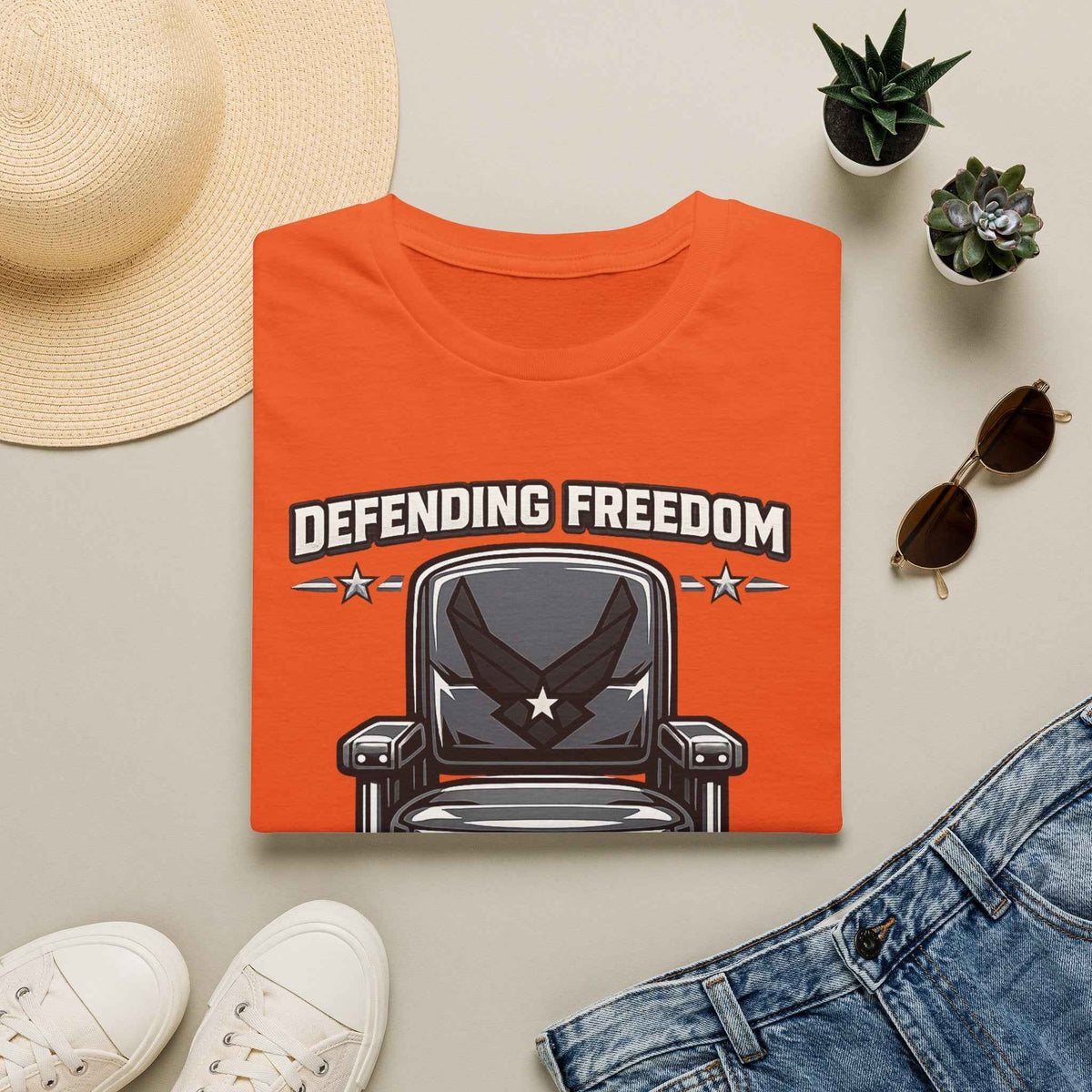 Defending Freedom T-Shirt - Men's Patriotic Veteran Graphic Tee in Navy for True Heroes