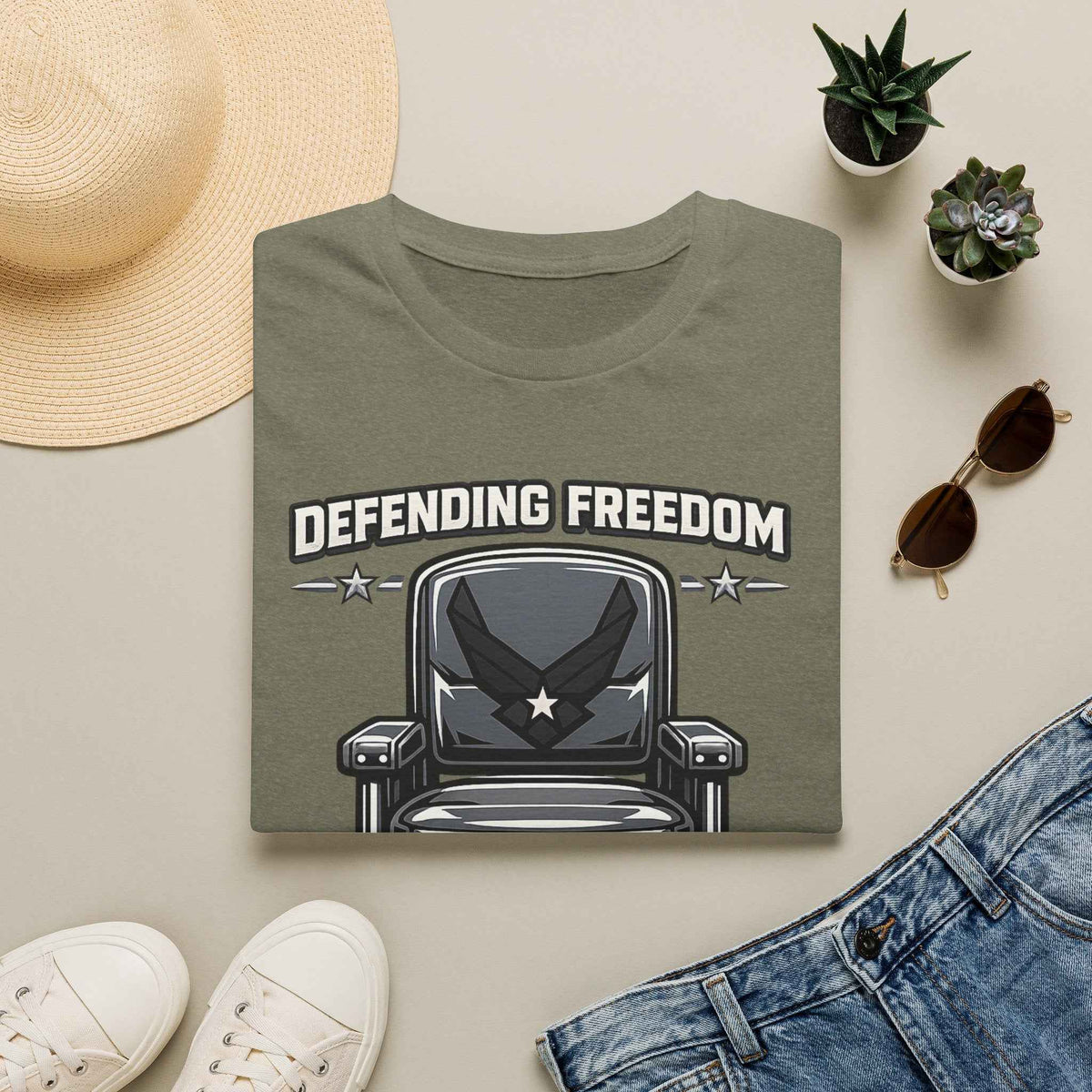 Defending Freedom T-Shirt - Men's Patriotic Veteran Graphic Tee in Navy for True Heroes