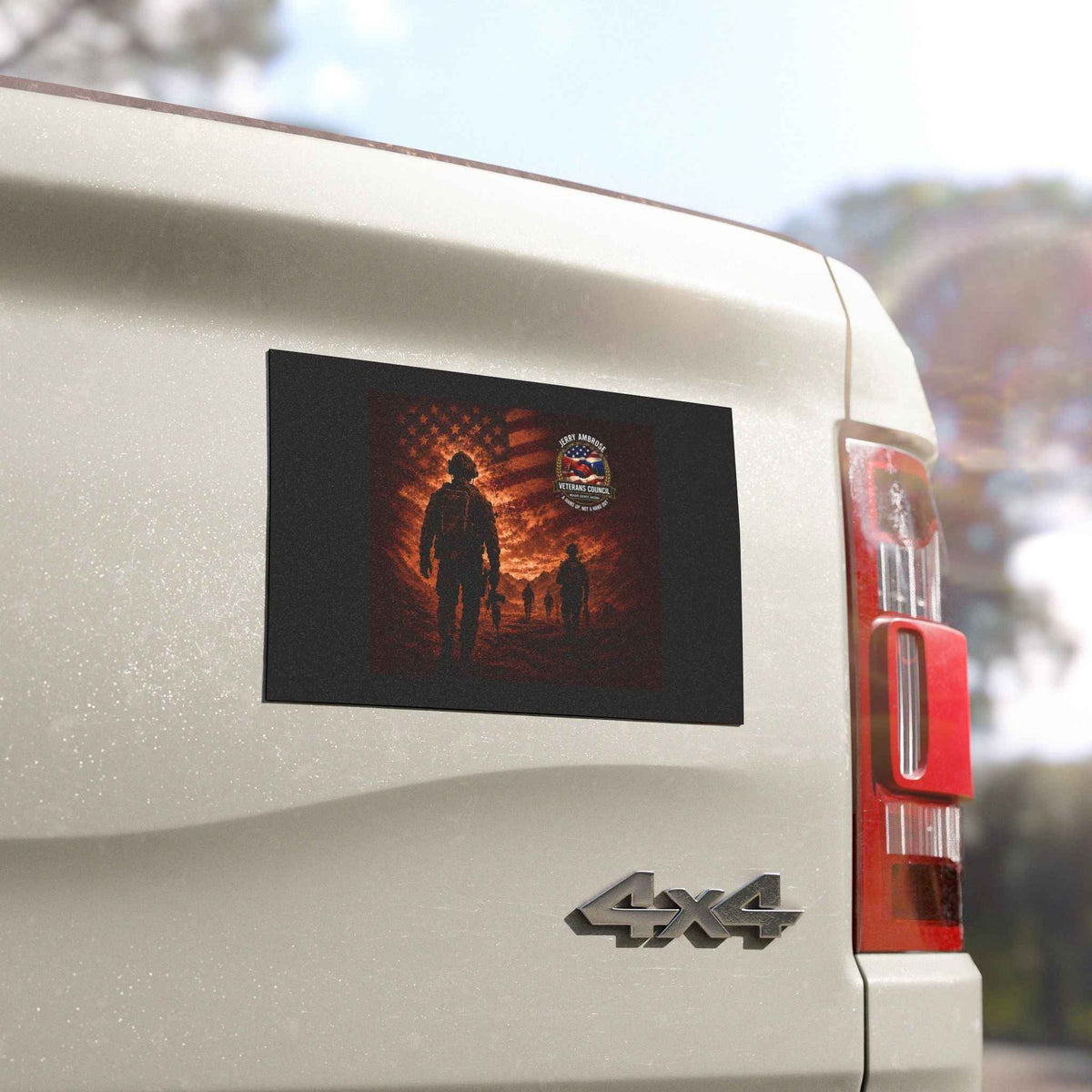 Honor Your Heroes with the Veterans Tribute Car Magnet – Silhouette Soldiers with American Flag