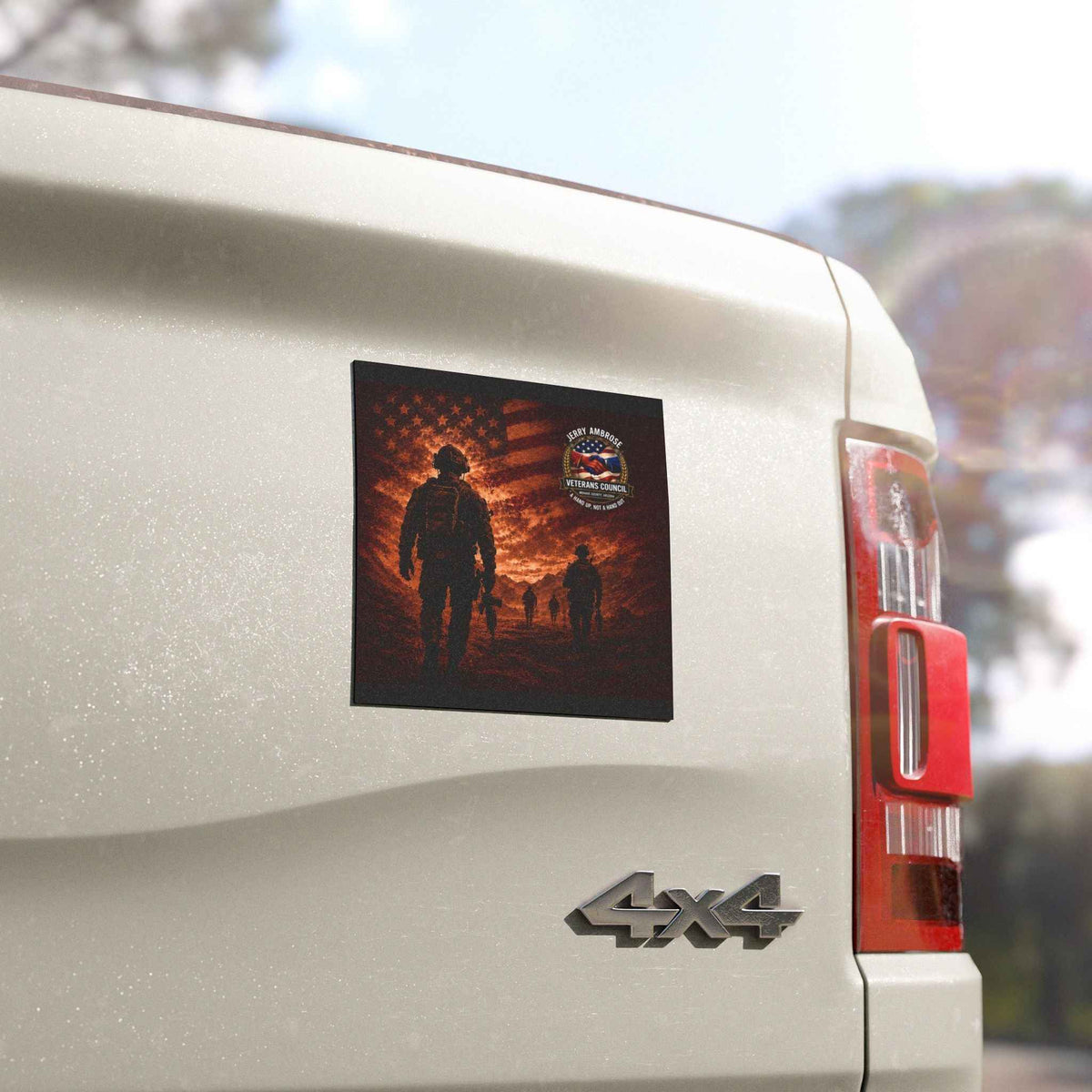 Honor Your Heroes with the Veterans Tribute Car Magnet – Silhouette Soldiers with American Flag