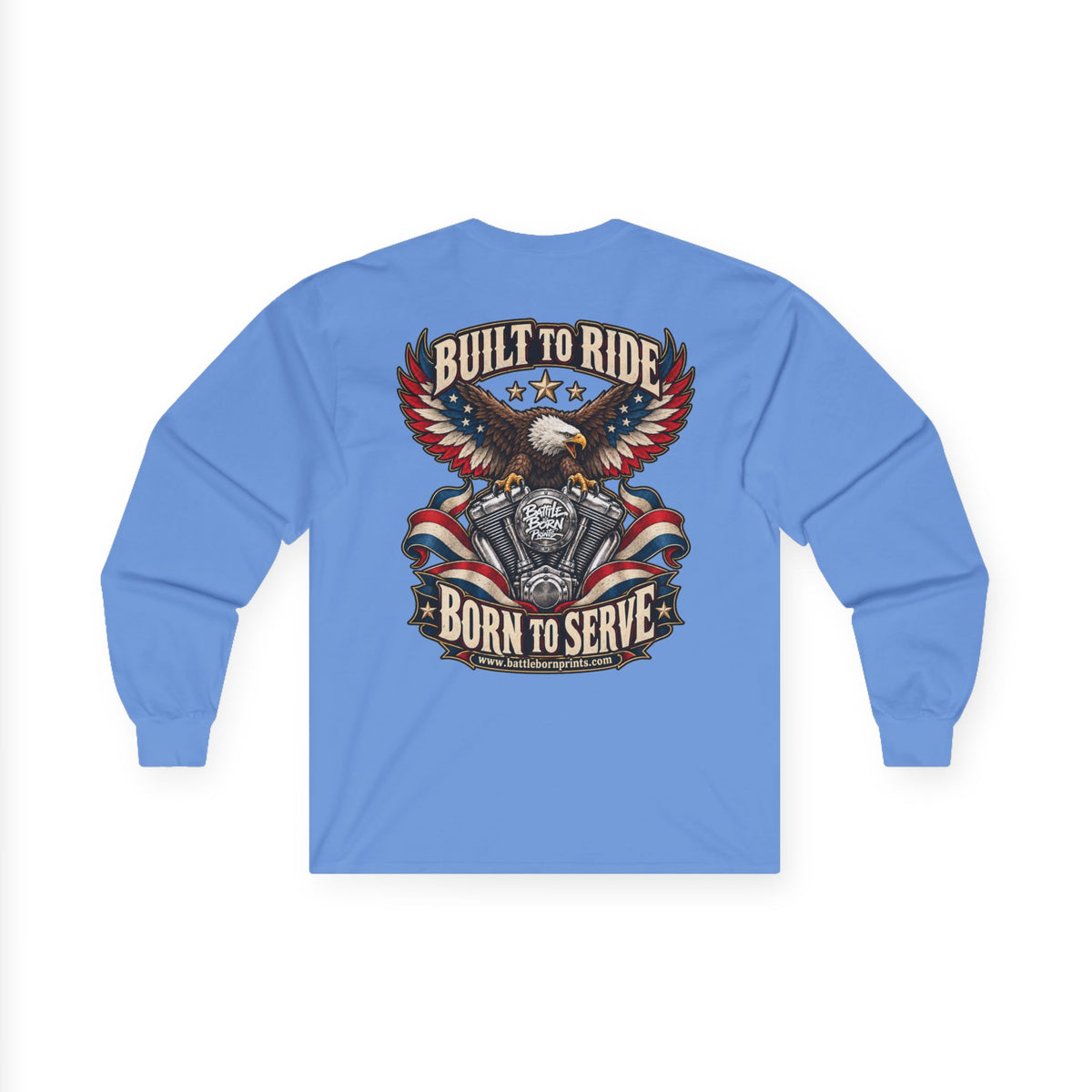 Men's Eagle Motorcycle Long Sleeve T-Shirt – Patriotic Biker Graphic Tee - Battle Born Prints