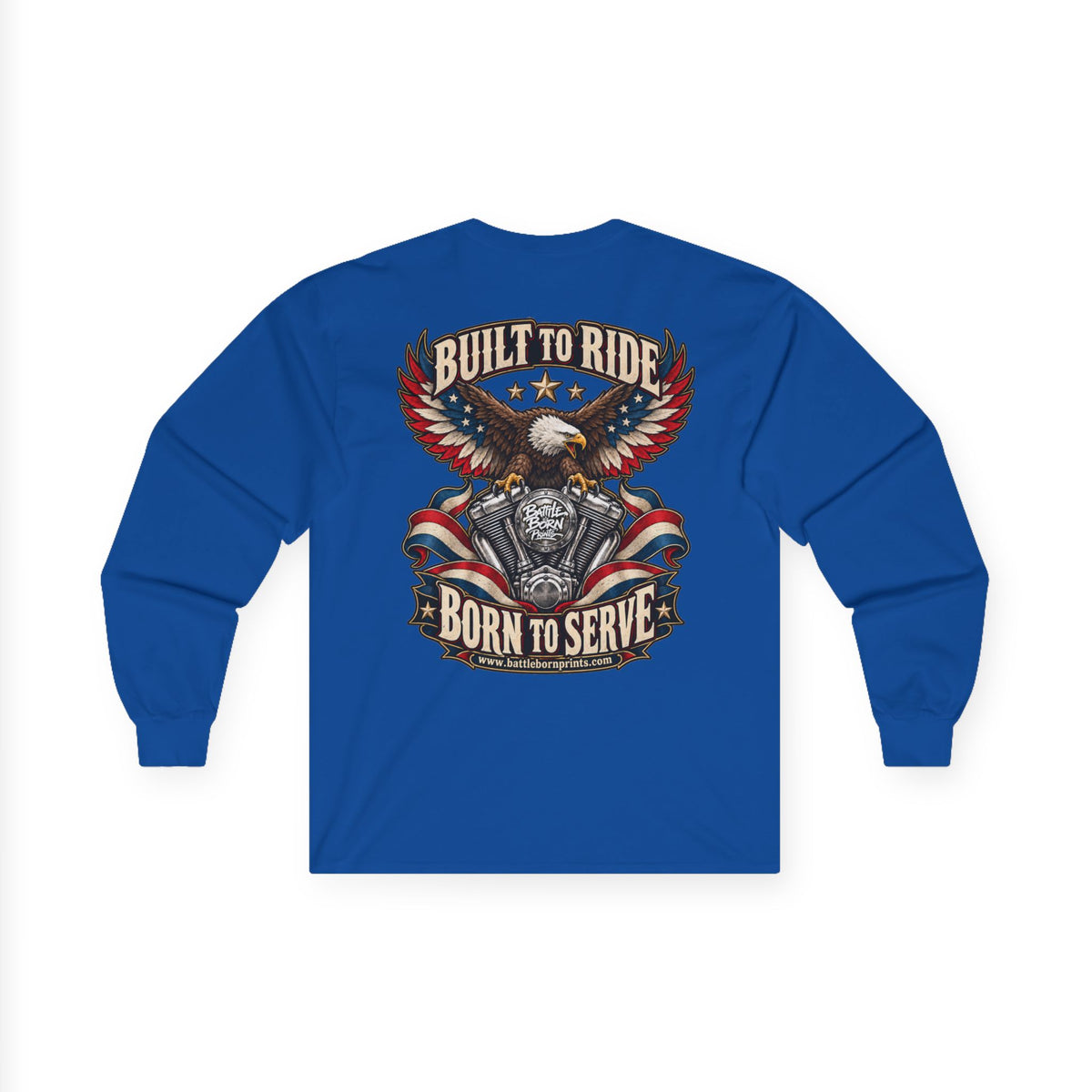 Men's Eagle Motorcycle Long Sleeve T-Shirt – Patriotic Biker Graphic Tee - Battle Born Prints