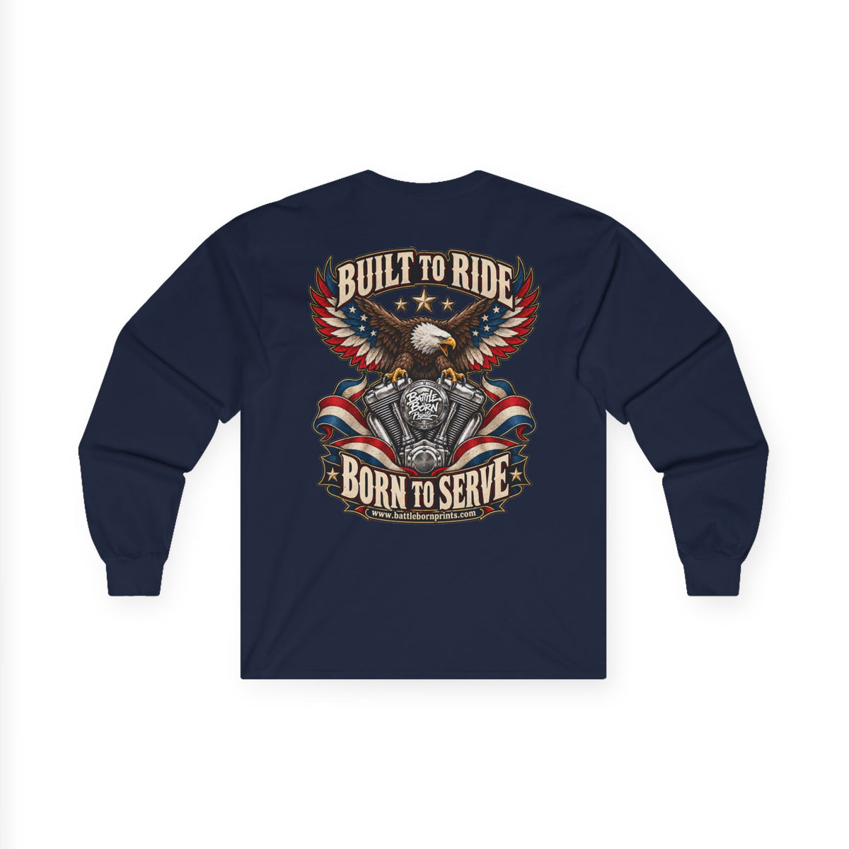 Men's Eagle Motorcycle Long Sleeve T-Shirt – Patriotic Biker Graphic Tee - Battle Born Prints