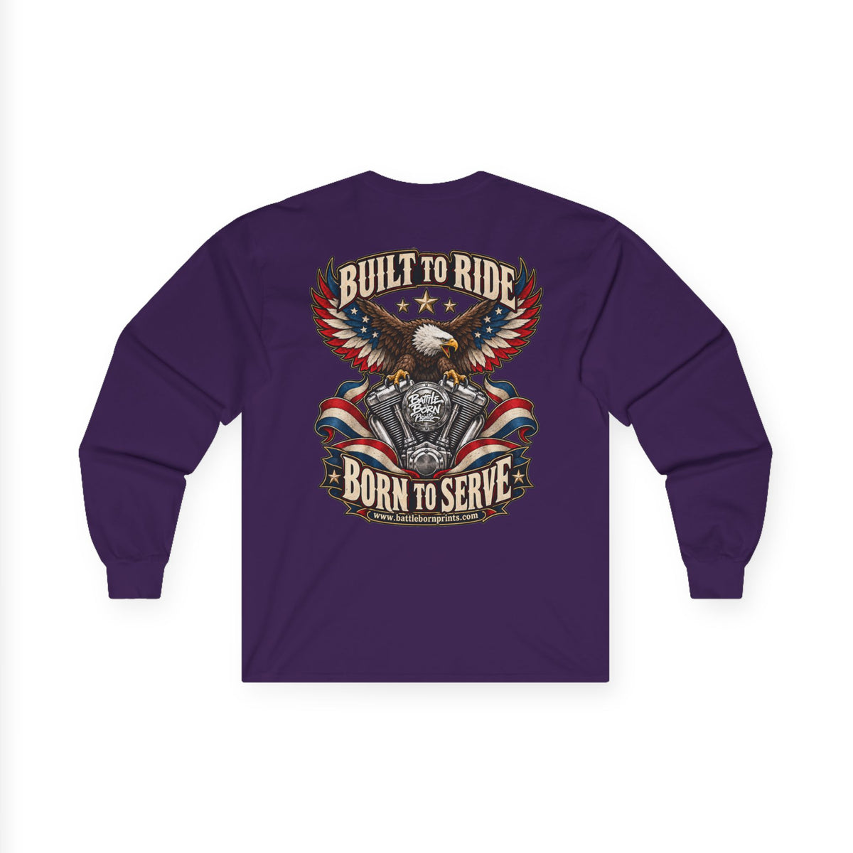 Men's Eagle Motorcycle Long Sleeve T-Shirt – Patriotic Biker Graphic Tee - Battle Born Prints