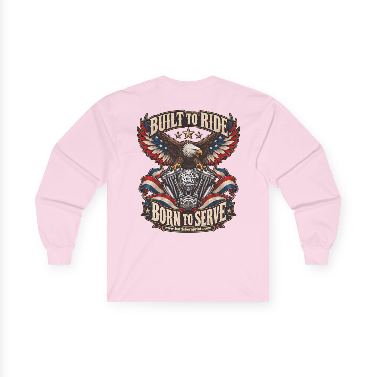 Men's Eagle Motorcycle Long Sleeve T-Shirt – Patriotic Biker Graphic Tee - Battle Born Prints