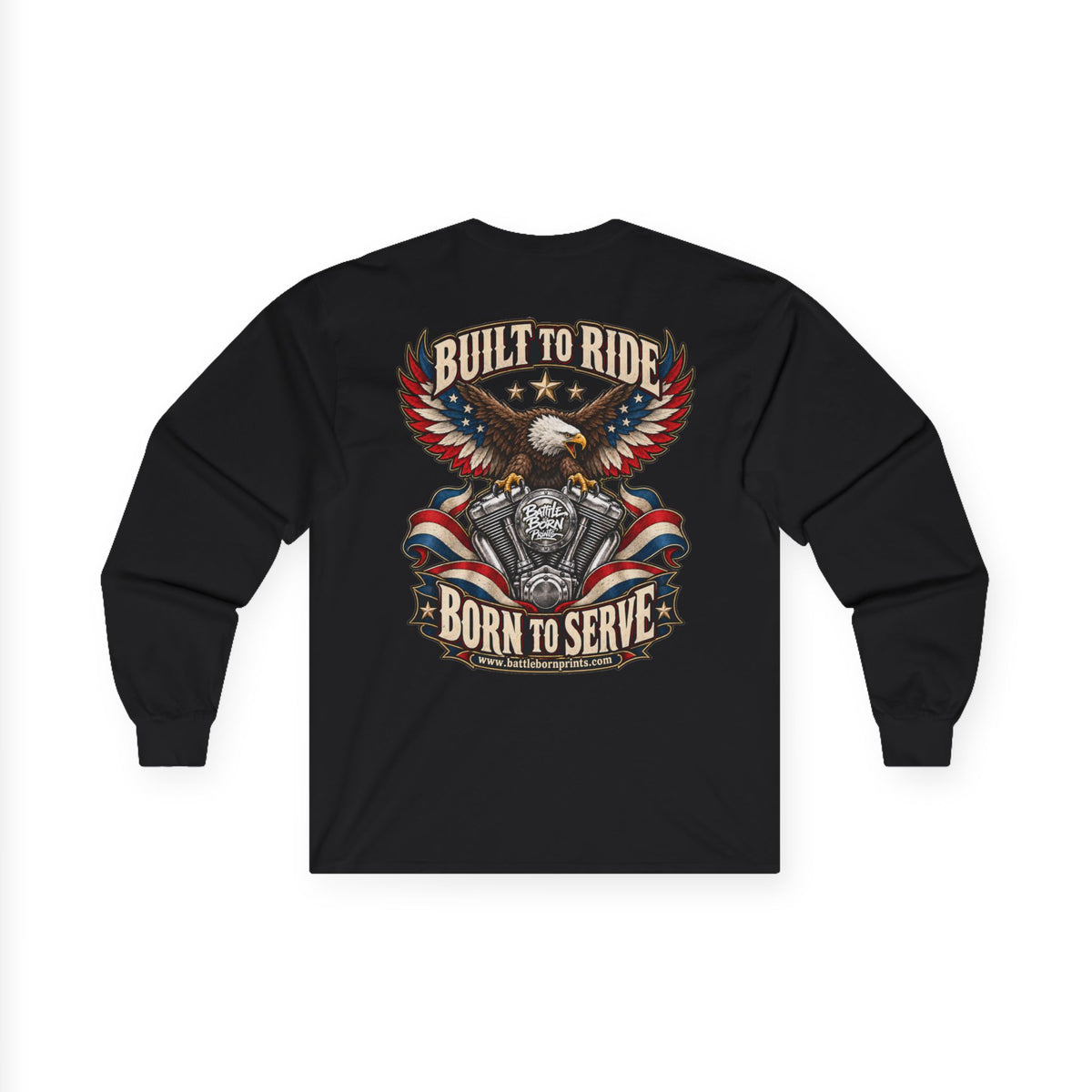 Men's Eagle Motorcycle Long Sleeve T-Shirt – Patriotic Biker Graphic Tee - Battle Born Prints