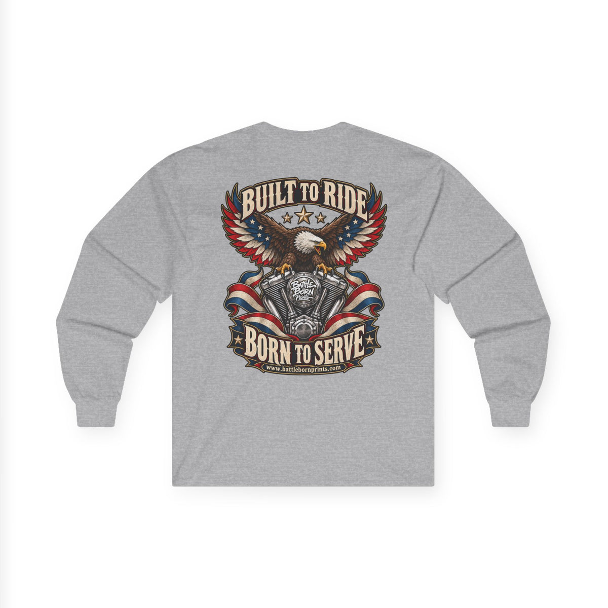 Men's Eagle Motorcycle Long Sleeve T-Shirt – Patriotic Biker Graphic Tee - Battle Born Prints