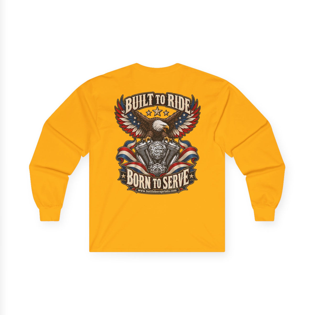 Men's Eagle Motorcycle Long Sleeve T-Shirt – Patriotic Biker Graphic Tee - Battle Born Prints
