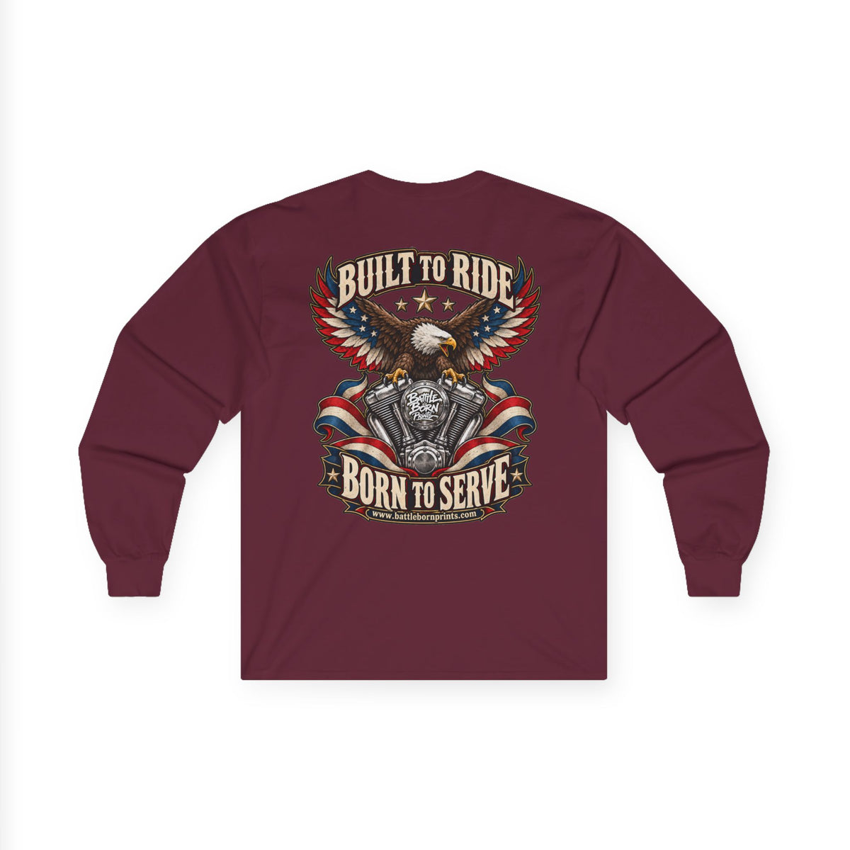 Men's Eagle Motorcycle Long Sleeve T-Shirt – Patriotic Biker Graphic Tee - Battle Born Prints