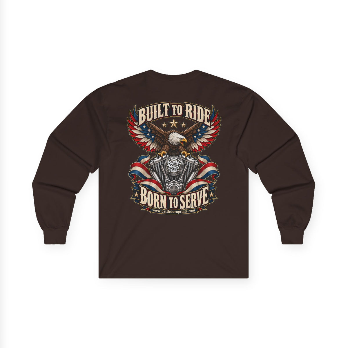 Men's Eagle Motorcycle Long Sleeve T-Shirt – Patriotic Biker Graphic Tee - Battle Born Prints