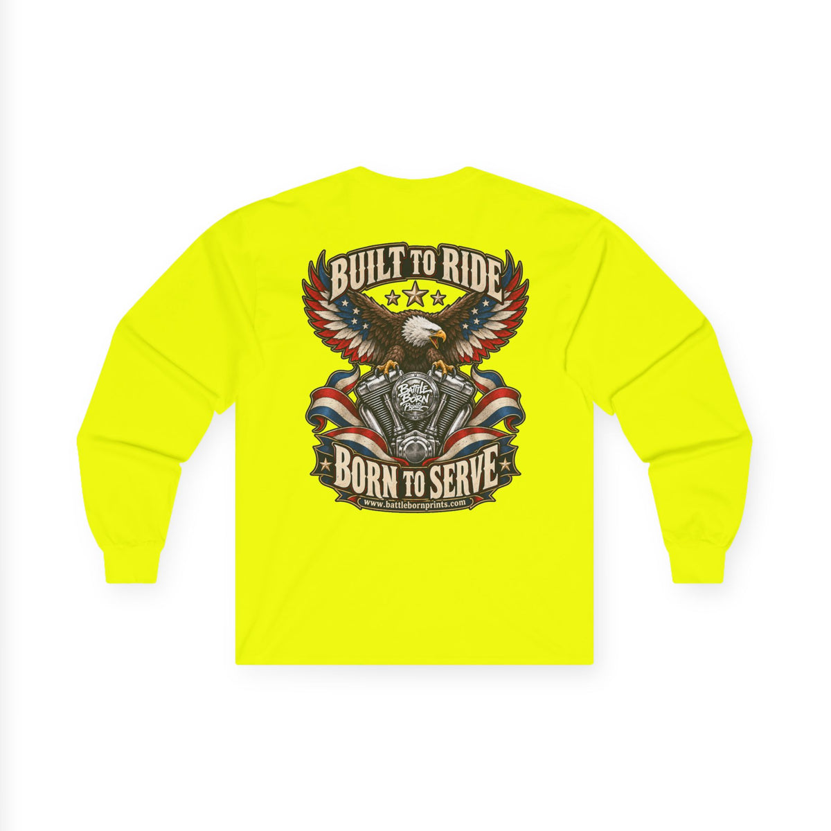 Men's Eagle Motorcycle Long Sleeve T-Shirt – Patriotic Biker Graphic Tee - Battle Born Prints