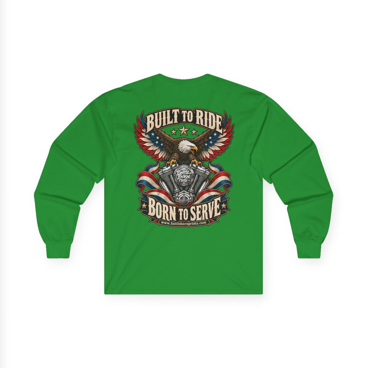 Men's Eagle Motorcycle Long Sleeve T-Shirt – Patriotic Biker Graphic Tee - Battle Born Prints