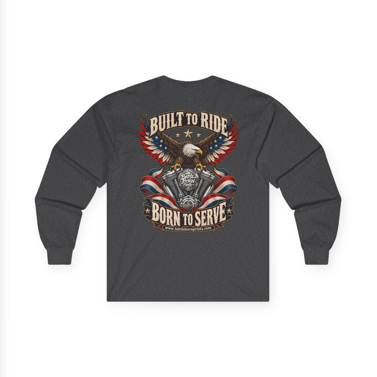 Men's Eagle Motorcycle Long Sleeve T-Shirt – Patriotic Biker Graphic Tee - Battle Born Prints