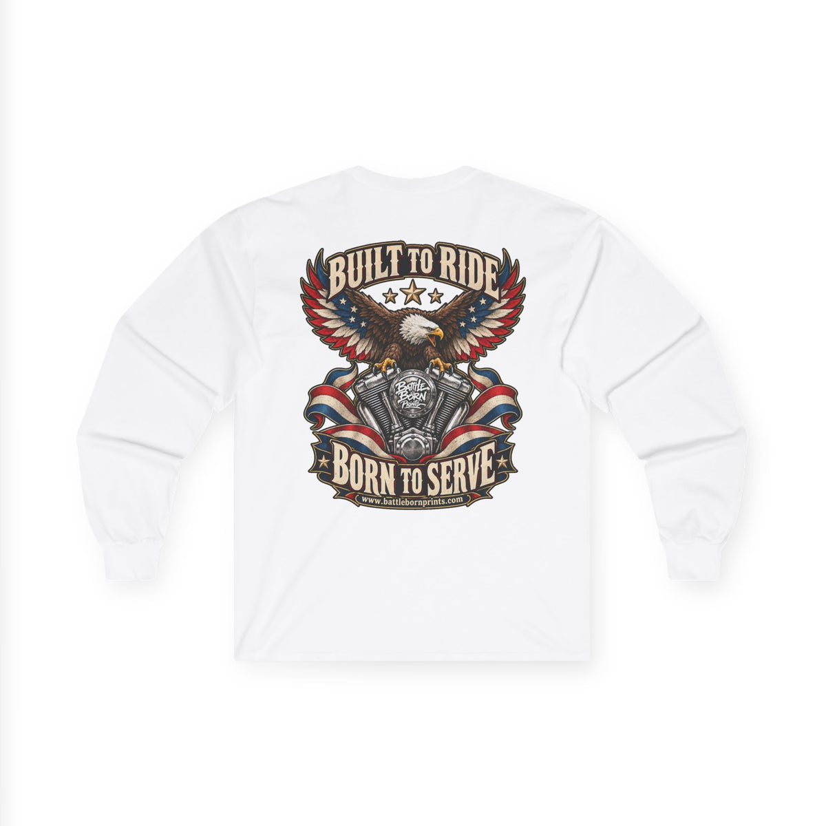 Men's Eagle Motorcycle Long Sleeve T-Shirt – Patriotic Biker Graphic Tee - Battle Born Prints
