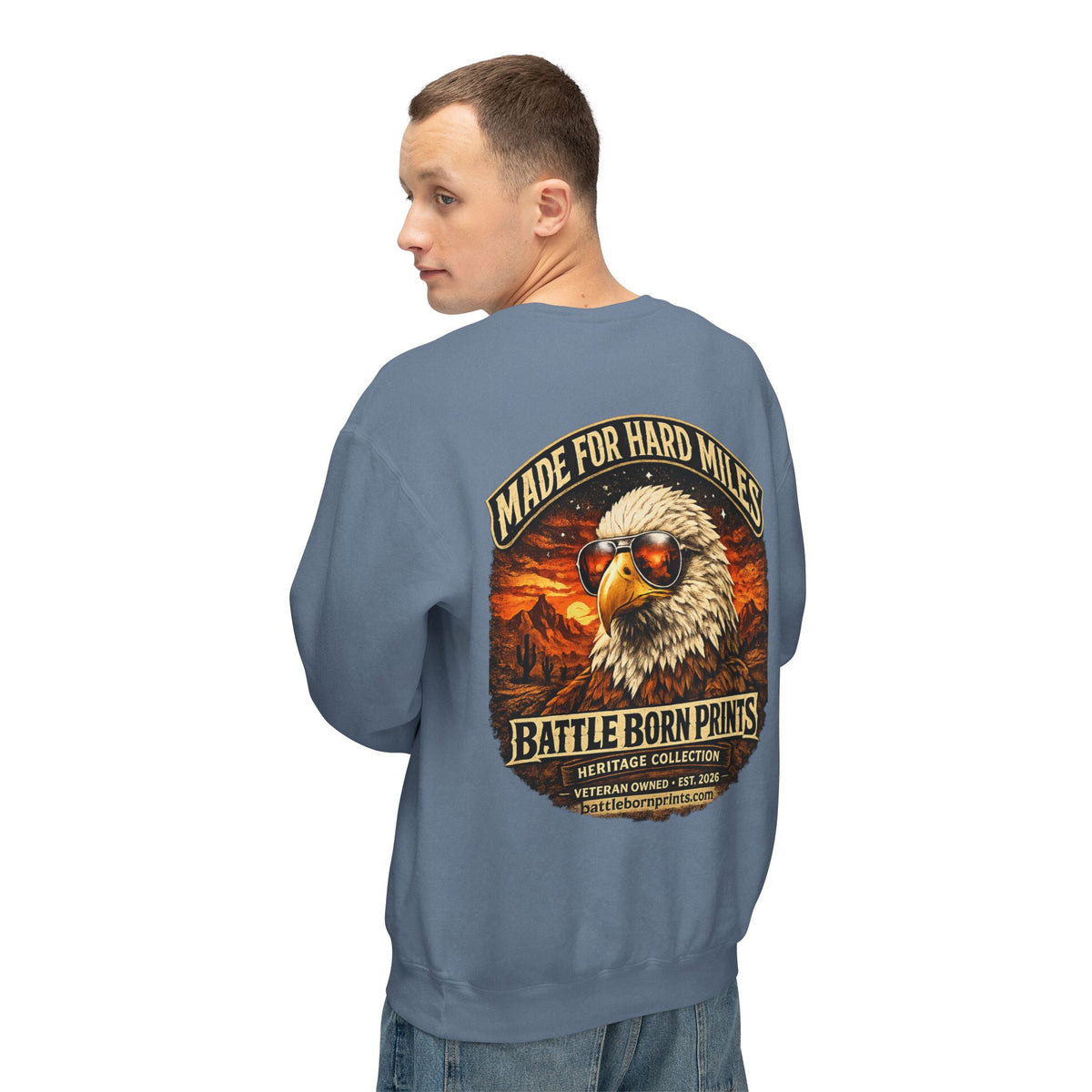 Men's Lightweight Crewneck Sweatshirt – Battle Born Prints Heritage Graphic - Battle Born Prints